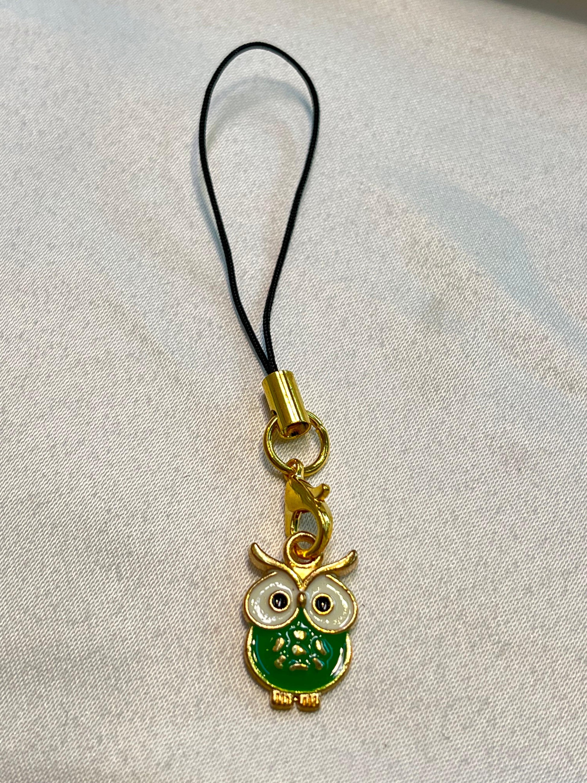 Emerald Owl |Phone Charm | Green & Gold  |Pendant | Cute Animal | Aesthetic Gift for Nature Lovers|Owl|Enamel Pin