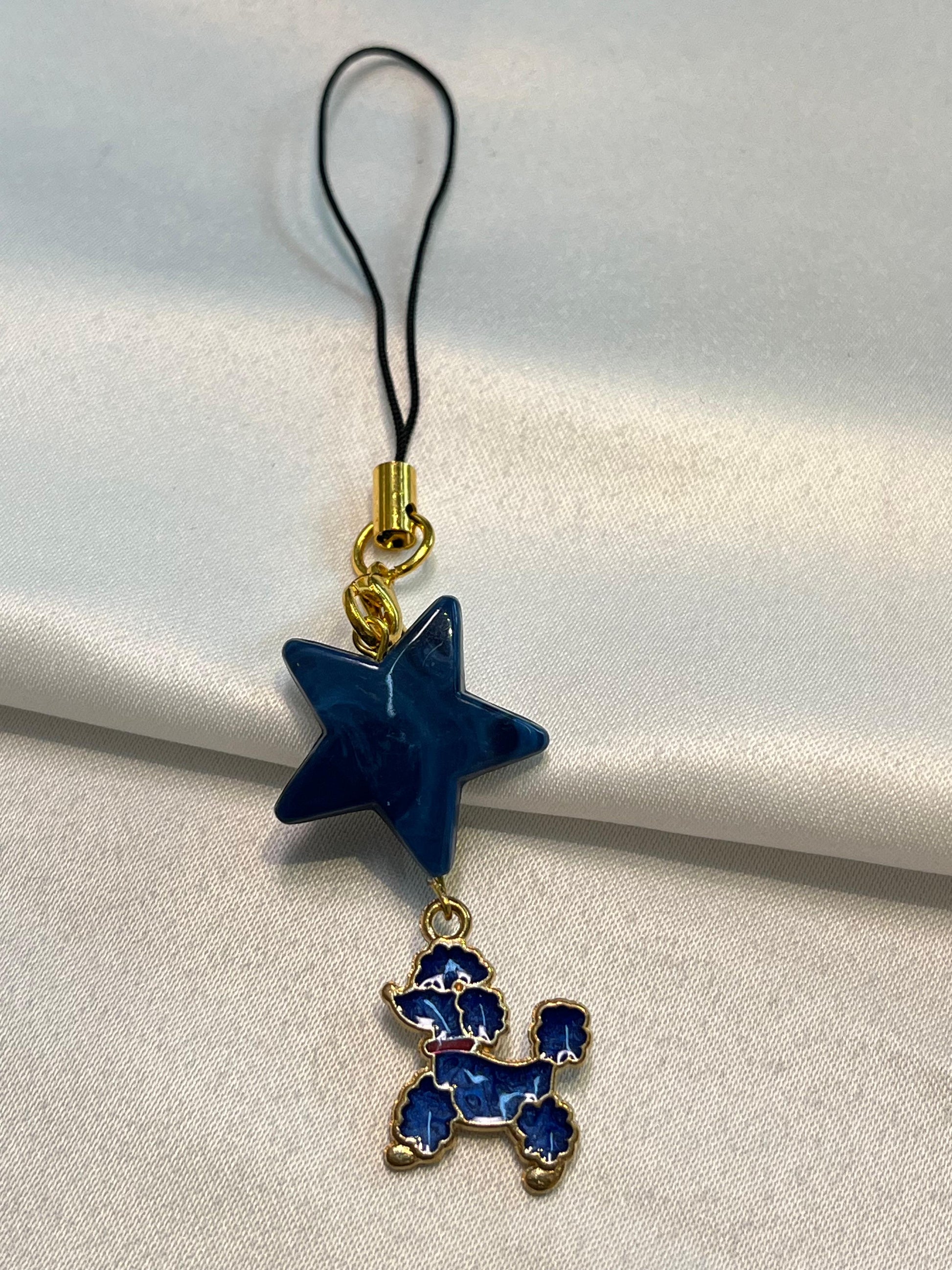 Midnight Poodle |Phone Charm | Star Pendant Mobile Strap | Cute Lanyard Keychain for Girls | Cute Aesthetic Phone Accessory | Dark Blue Dog Charm (Gold)