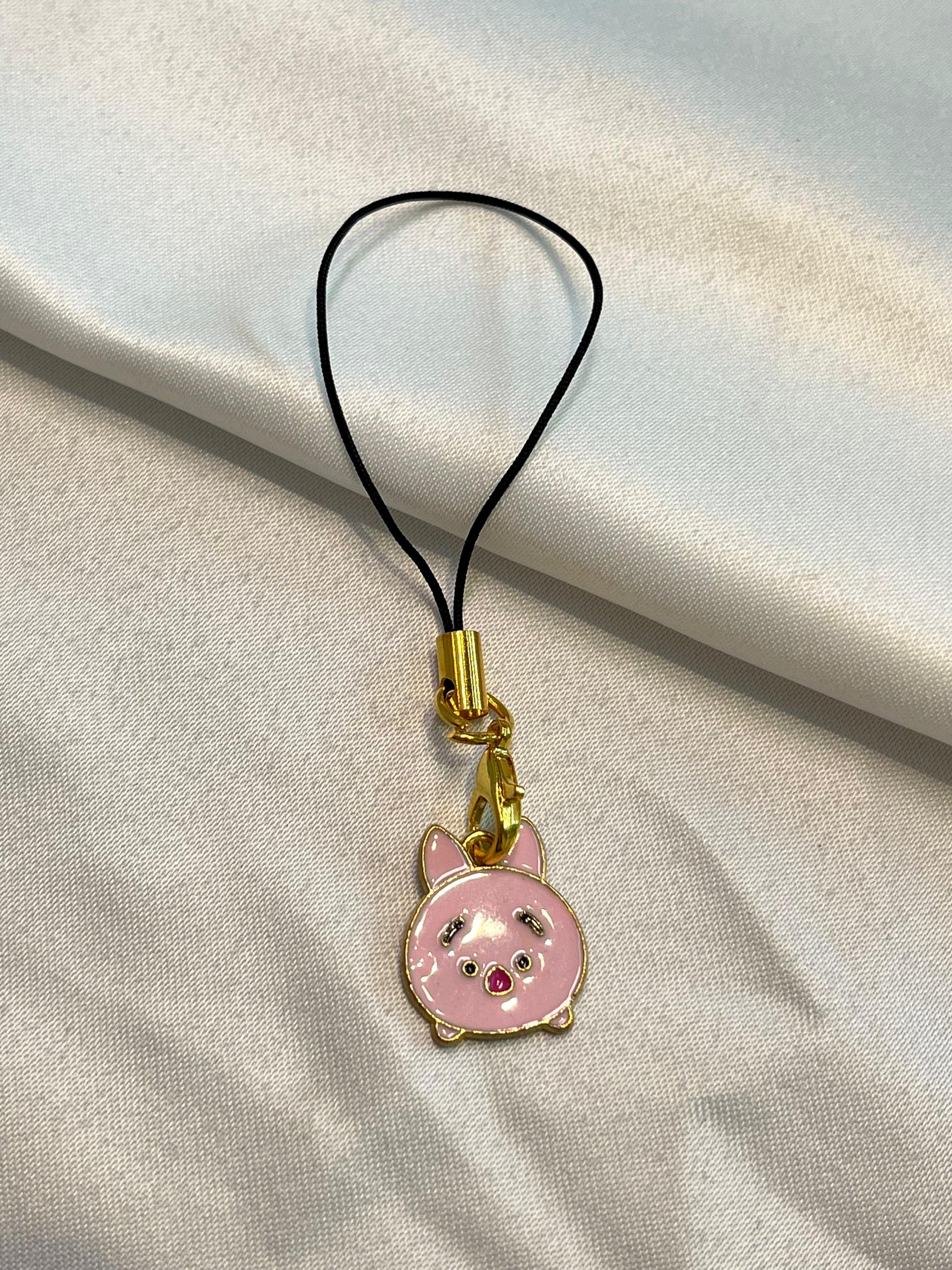 Pink Piglet |Phone Charm | Blushy Pink Pig Keychain | Adorable Kawaii Accessory|Pink and gold