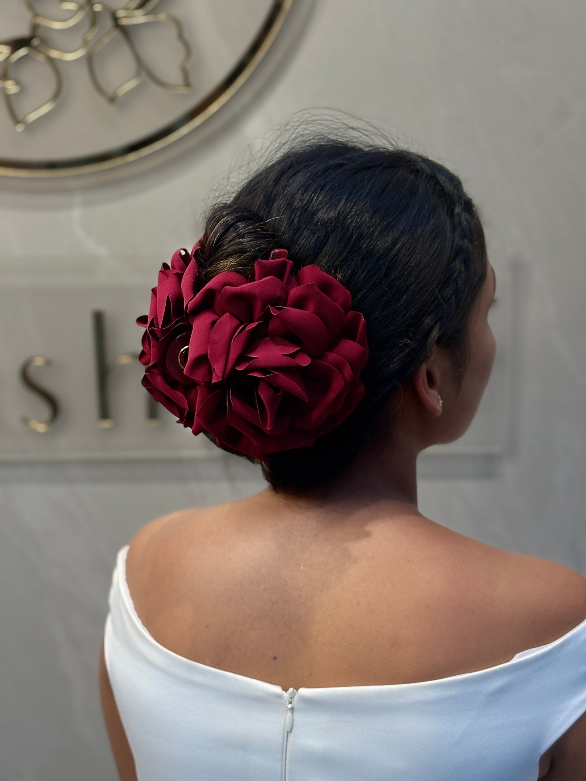 Large Flower Hair Claw Clip for Women | Statement Floral Hair Accessories for Buns and Updos | Available in Beige | Burgundy | Dusty Rose | Blush Pink