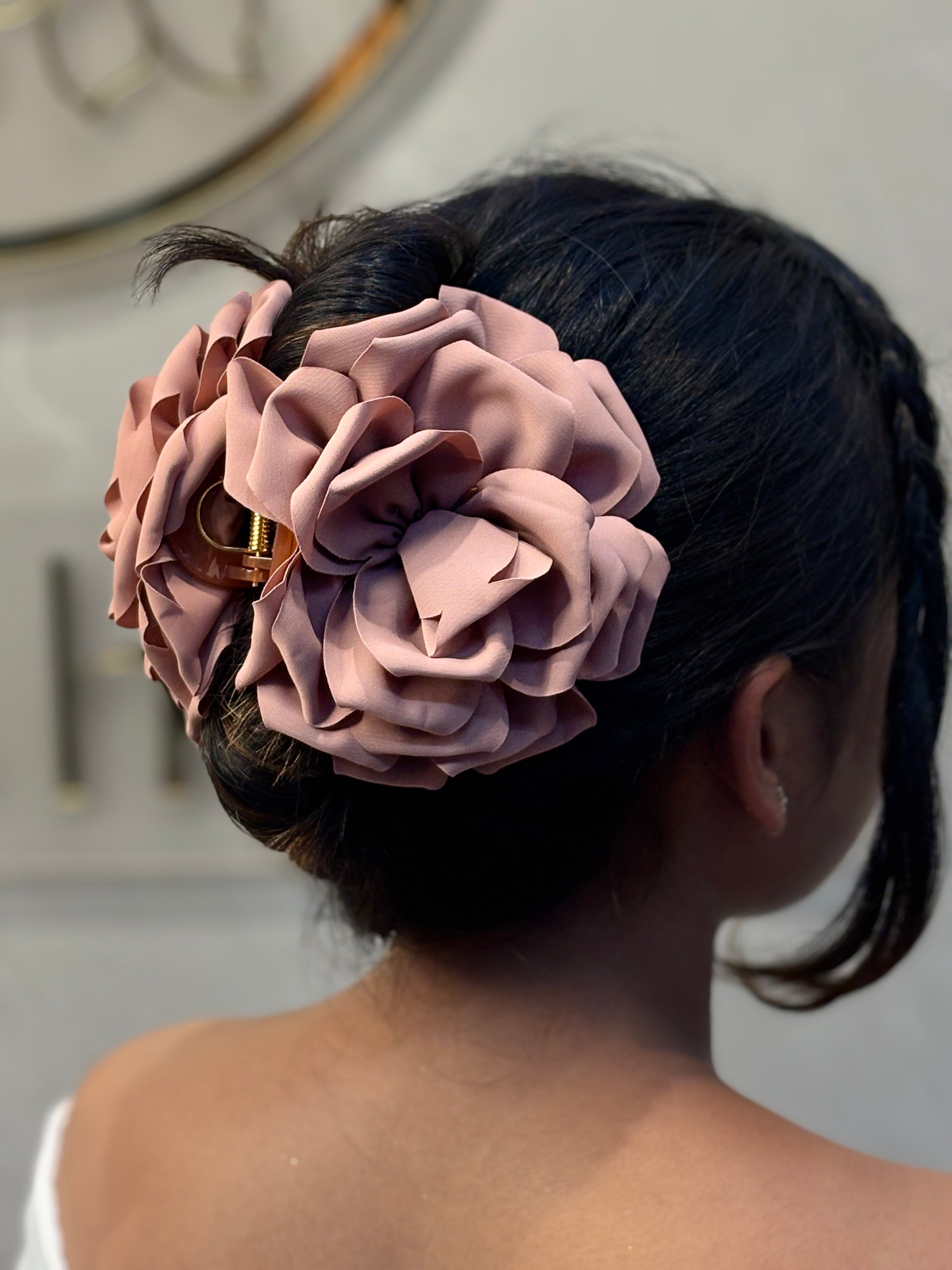 Large Flower Hair Claw Clip for Women | Statement Floral Hair Accessories for Buns and Updos | Available in Beige | Burgundy | Dusty Rose | Blush Pink