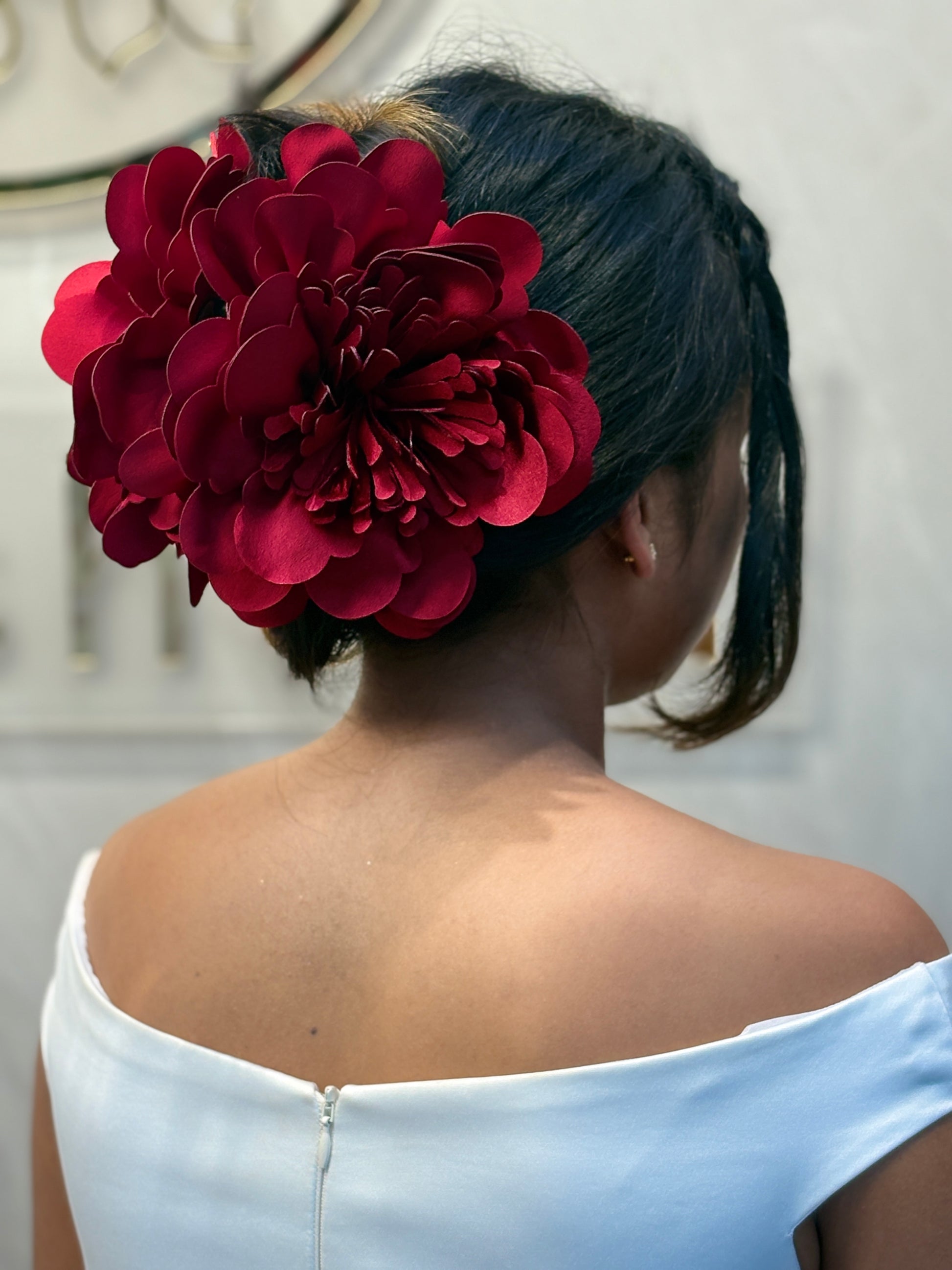 Red Oversized Flower Hair Clip for Women | Bold Rose Hair Accessory for Flamenco, Dance & Special Occasions | Large Handmade Hairpiece for Buns, Updos & Evening Looks