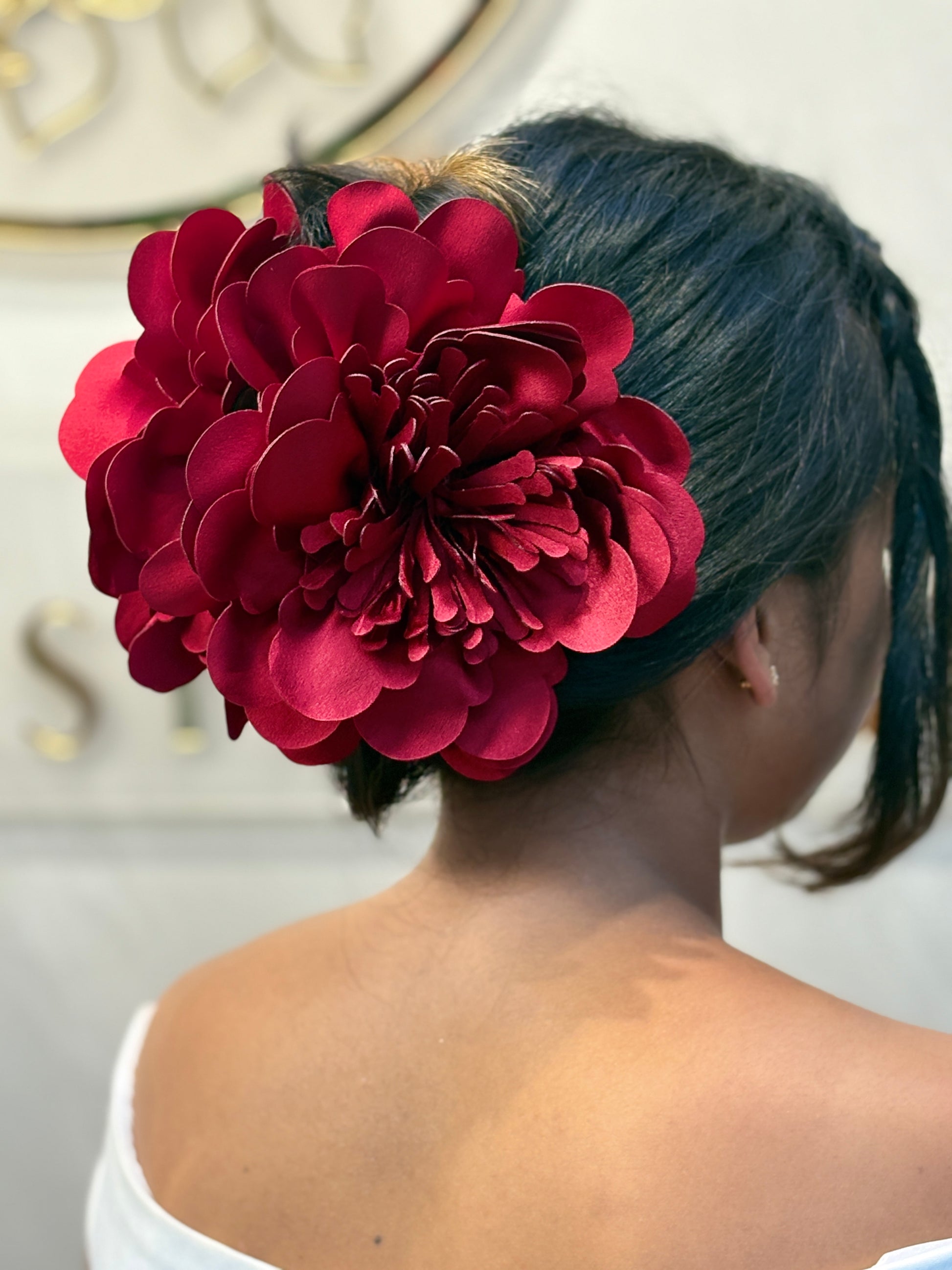 Red Oversized Flower Hair Clip for Women | Bold Rose Hair Accessory for Flamenco, Dance & Special Occasions | Large Handmade Hairpiece for Buns, Updos & Evening Looks