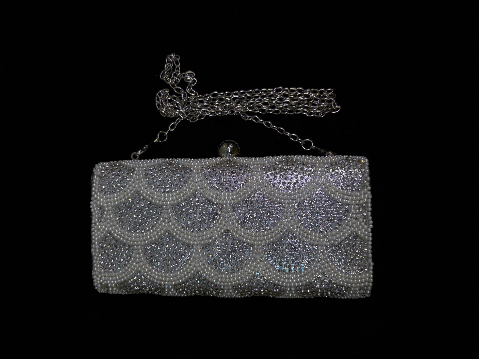 Elegant Beaded Pearl Clutch | Rhinestone Evening Bag | Detachable Chain Purse | Wedding & Party Accessory