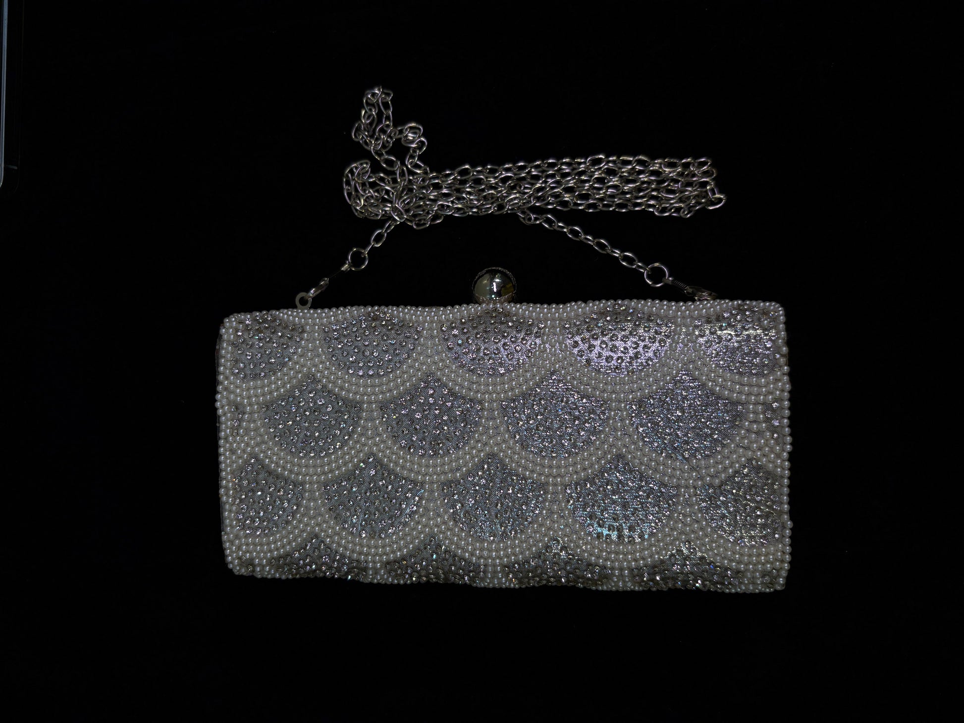 Elegant Beaded Pearl Clutch | Rhinestone Evening Bag | Detachable Chain Purse | Wedding & Party Accessory