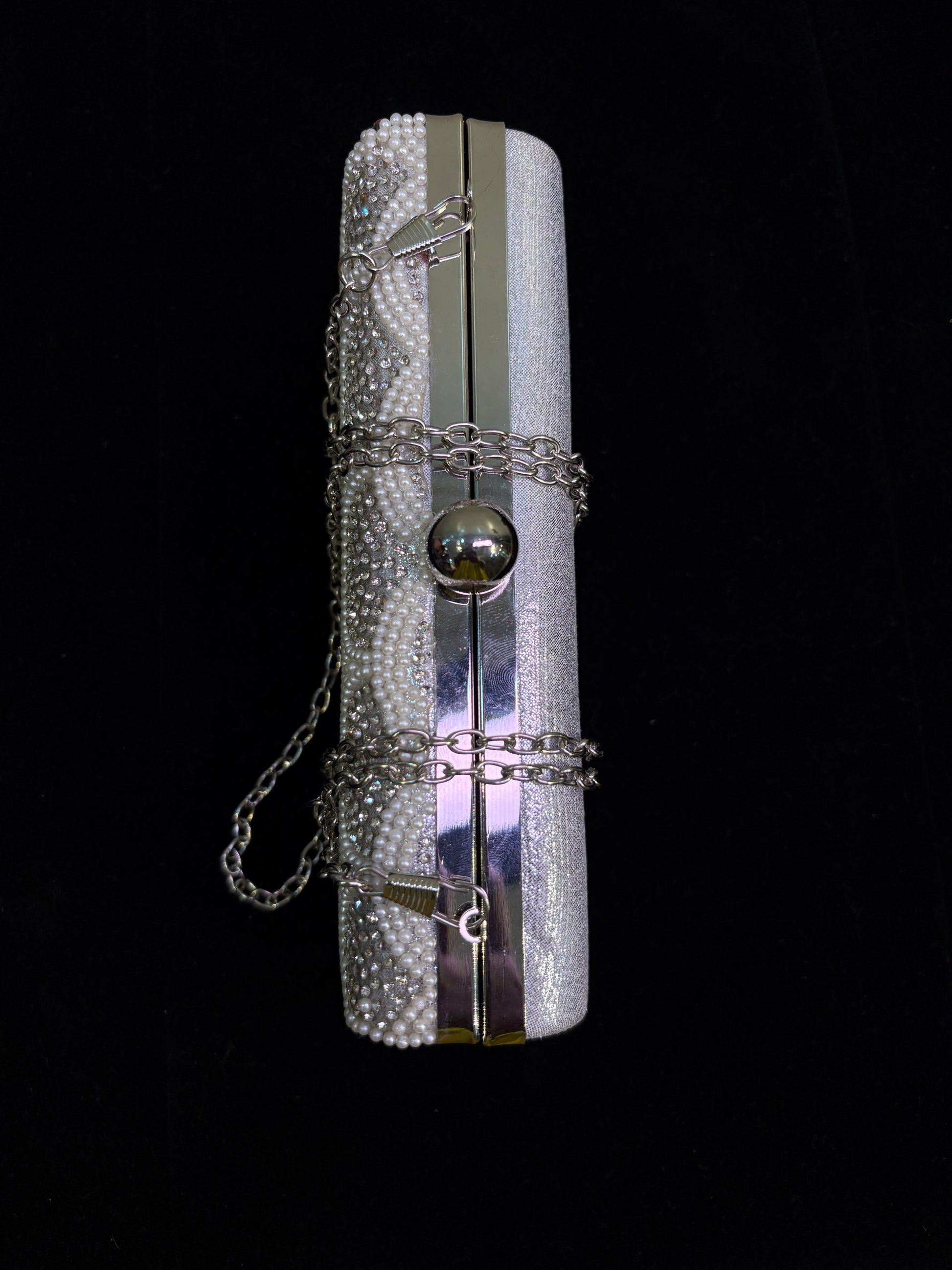 Elegant Beaded Pearl Clutch | Rhinestone Evening Bag | Detachable Chain Purse | Wedding & Party Accessory