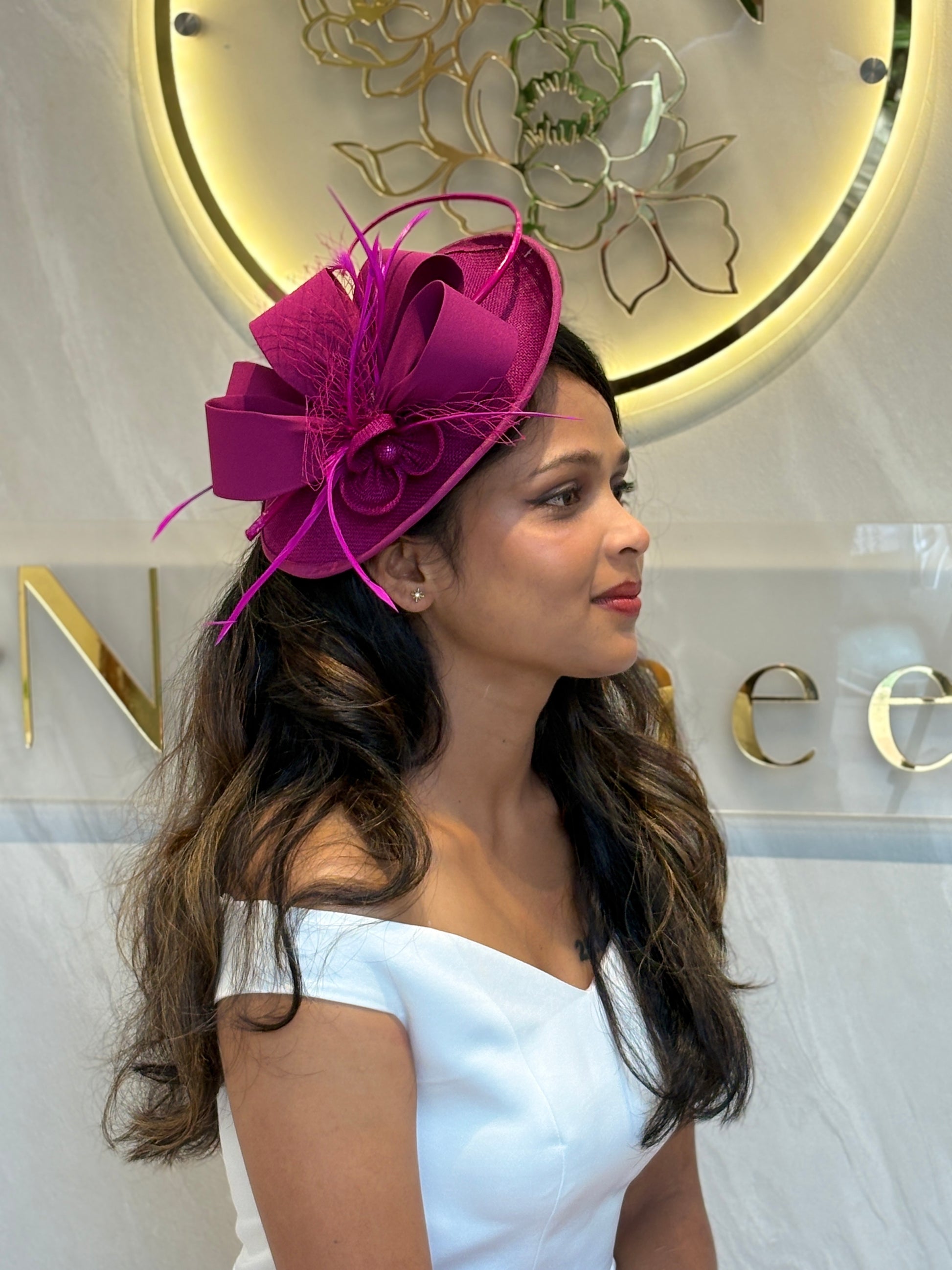 Petite Floral Teardrop Fascinator – Teal Blue, Hot Pink & Yellow | Elegant Mesh Cocktail Headpiece with Feather Detail | Lightweight Wedding & Race Day Hair Accessory  Description