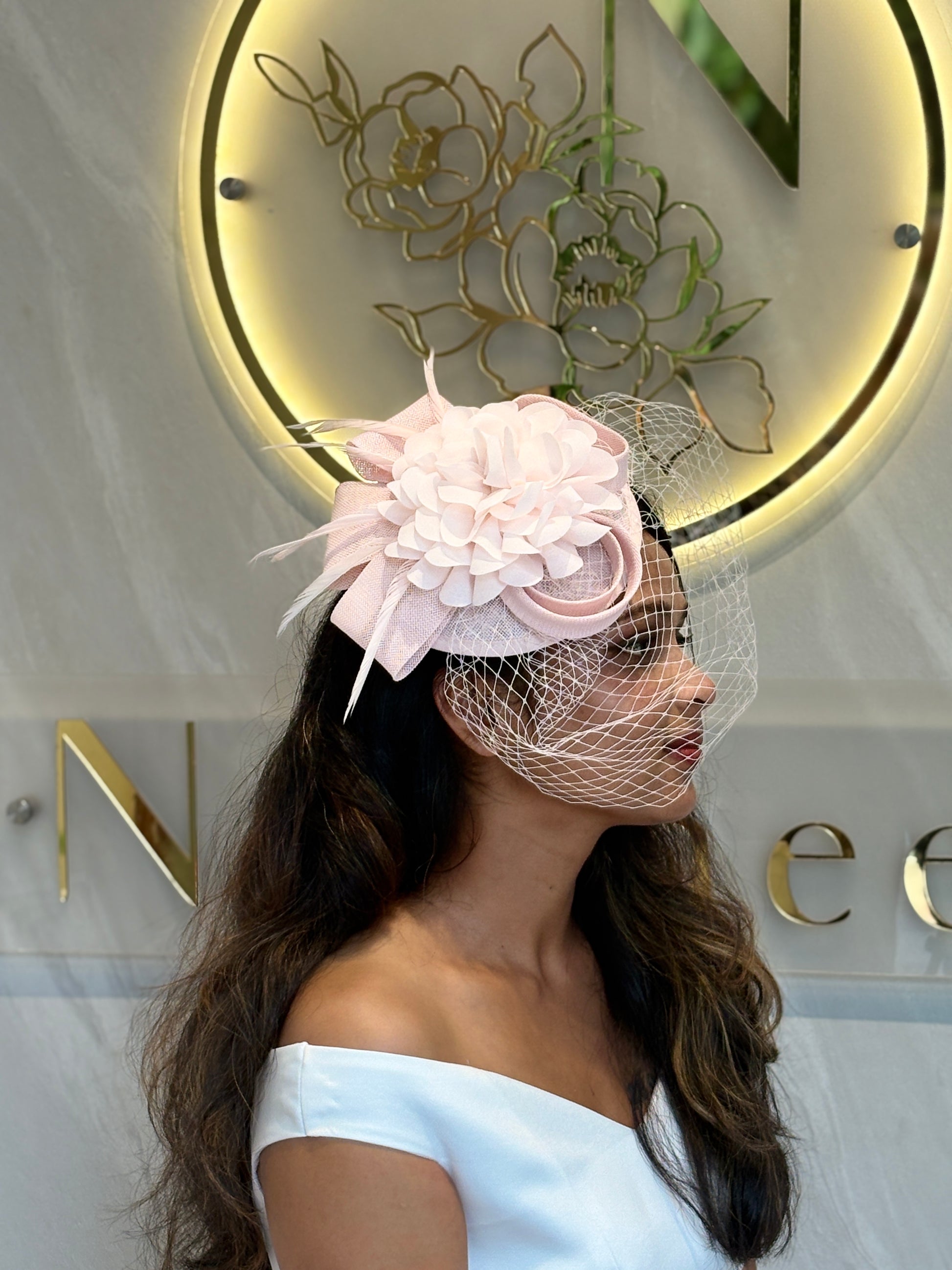 Elegant Blush Pink Fascinator Hat | Wedding & Formal Occasion Headpiece | Feather & Netting Detail | Ladies Cocktail Hat | Tea Party Accessory | Stylish and Sophisticated