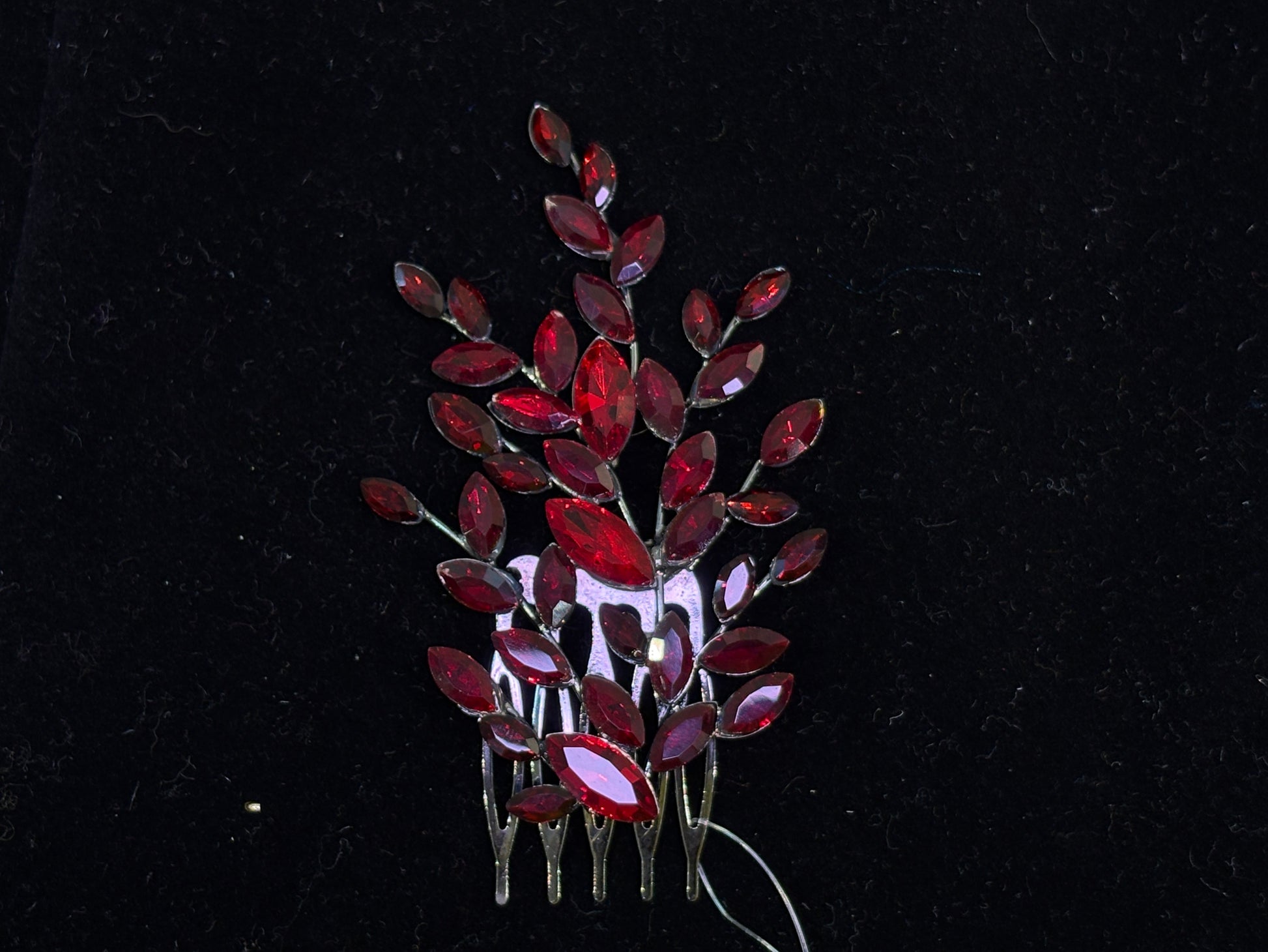 Deep Berry Crystal Hair Comb | Glamorous Evening Hair Accessory for Gowns, Lehengas & Sarees | Dark Toned Bridal Comb for Reception Looks