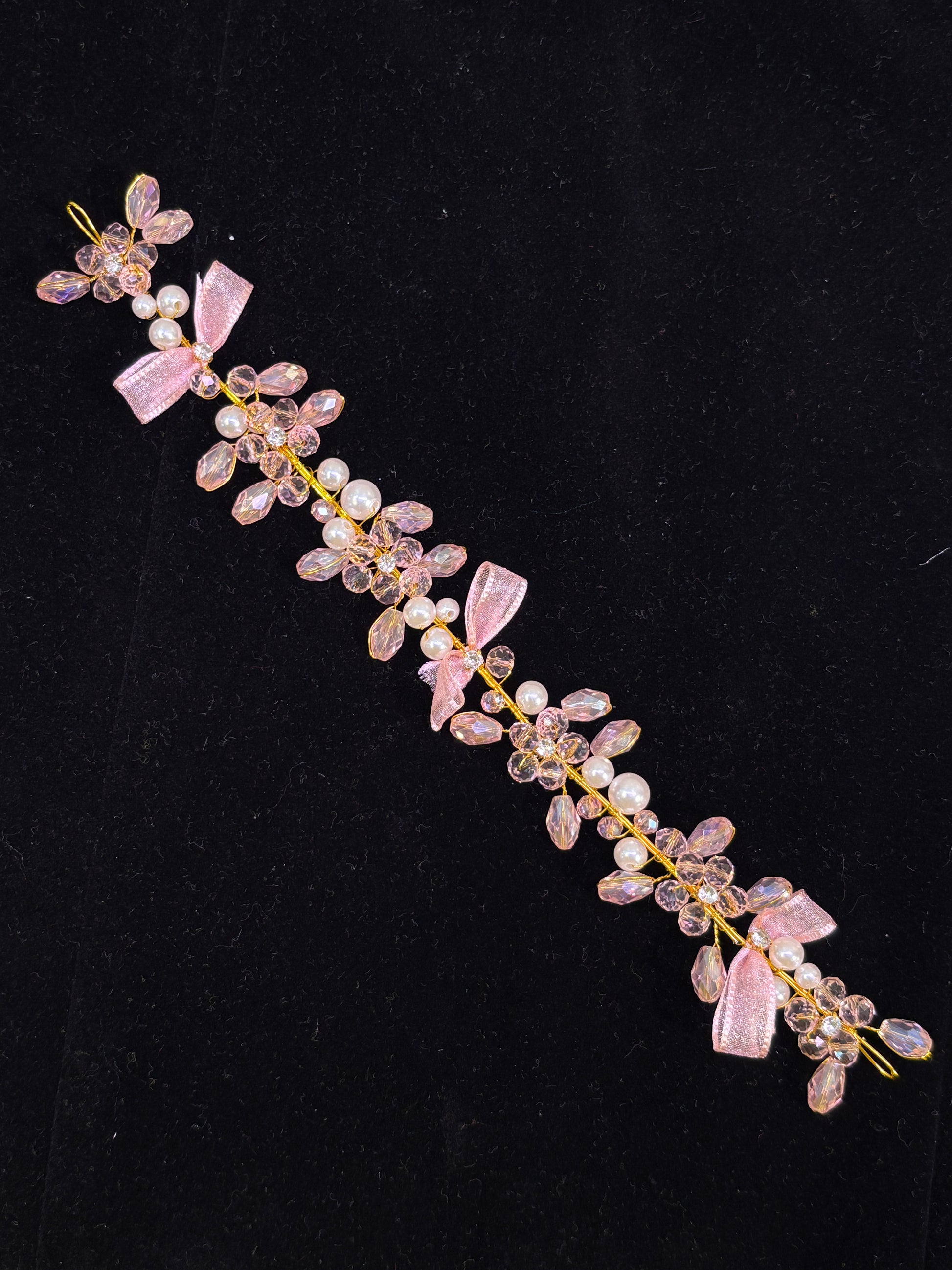 Blush Pink Crystal Floral Hair Vine – Pastel Wedding Hair Accessory | Delicate Rose Gold Flower Hairpiece | Bridesmaid Headpiece