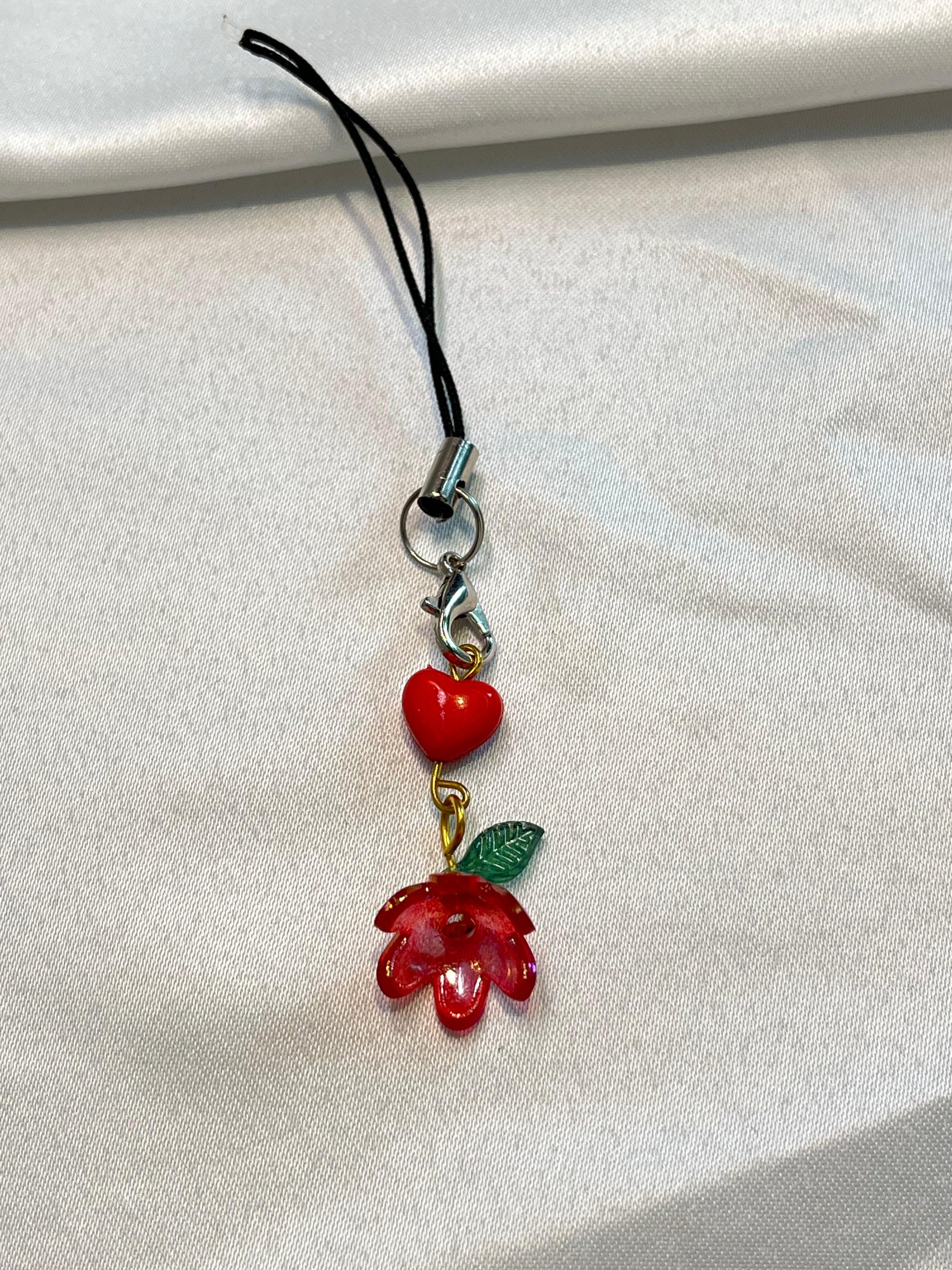 Lovestruck Petal |Red Heart & Blossom Charm | Romantic Cute Pendant for Phone |Red flower |red heart