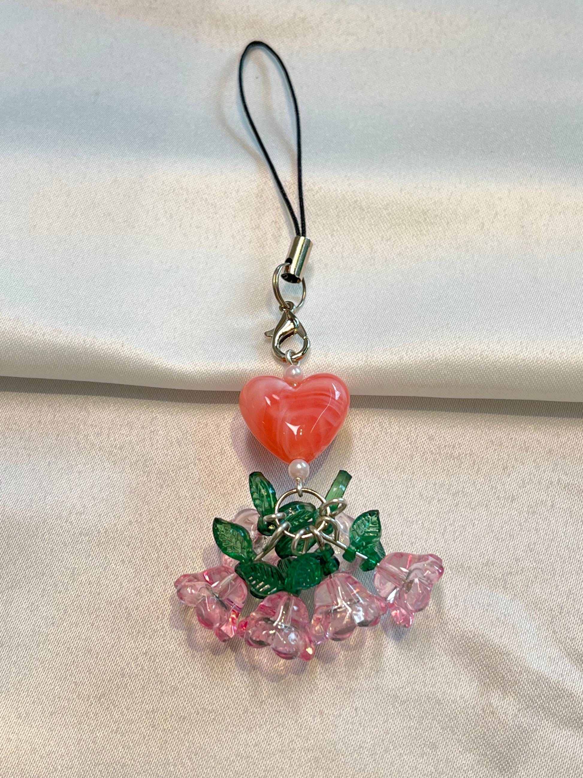 Cotton Candy Garden |Pink Heart & Soft Petal Bellflower Charm | Sweet Floral Charm for Soft Girl Aesthetic & Fairycore Vibes|Pink flowers|Marble pink heart