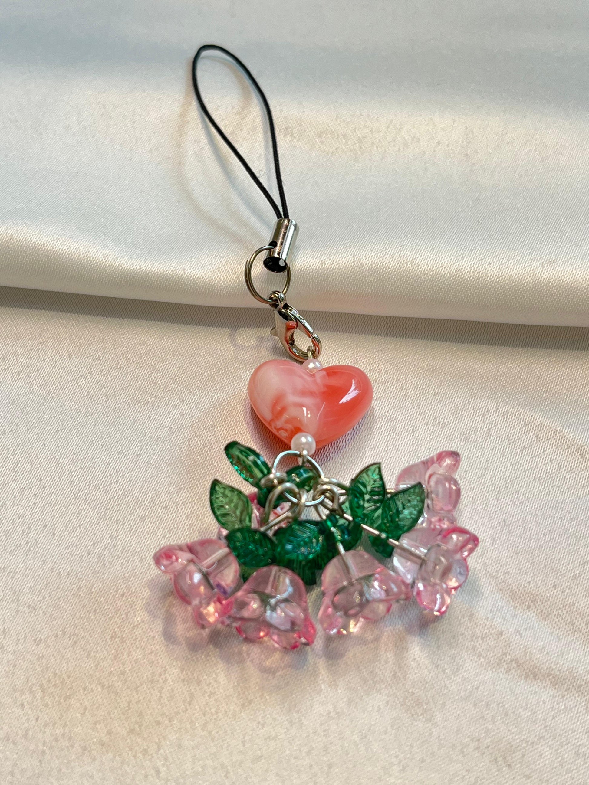 Cotton Candy Garden |Pink Heart & Soft Petal Bellflower Charm | Sweet Floral Charm for Soft Girl Aesthetic & Fairycore Vibes|Pink flowers|Marble pink heart