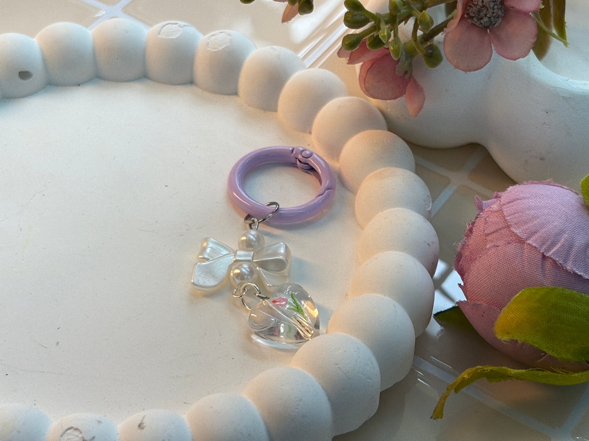 Fairycore Bow & Wings Charm | Pastel Iridescent Angel Wing Keychain | Handmade Kawaii Bag or Phone Accessory