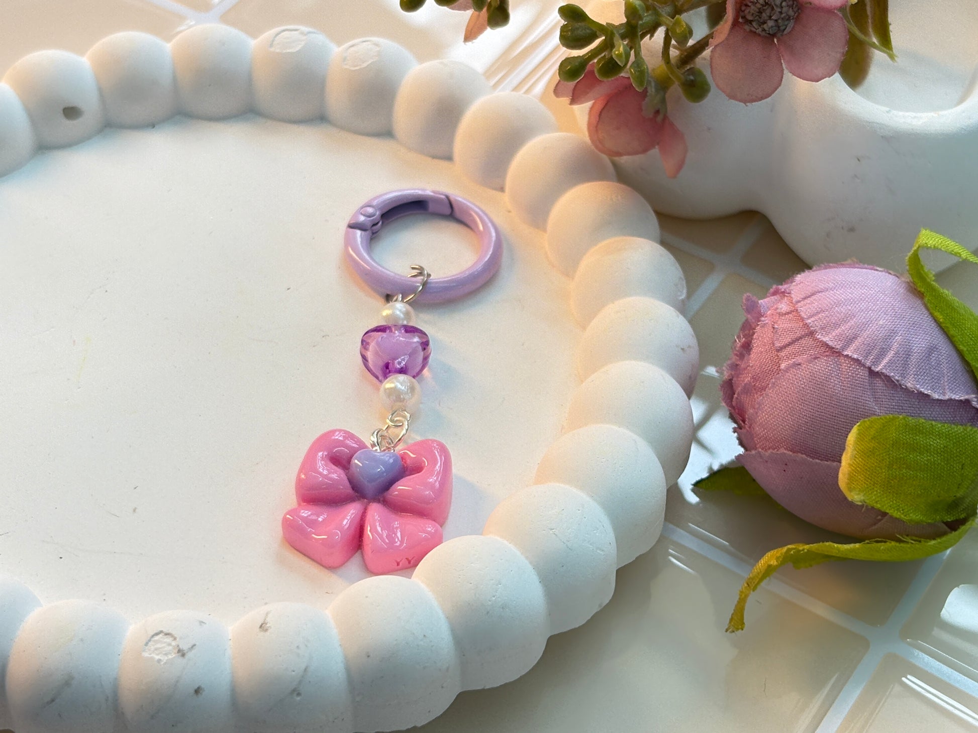 Pink Bow Charm | Kawaii Bow Keychain | Handmade Pastel Bag or Phone Accessory