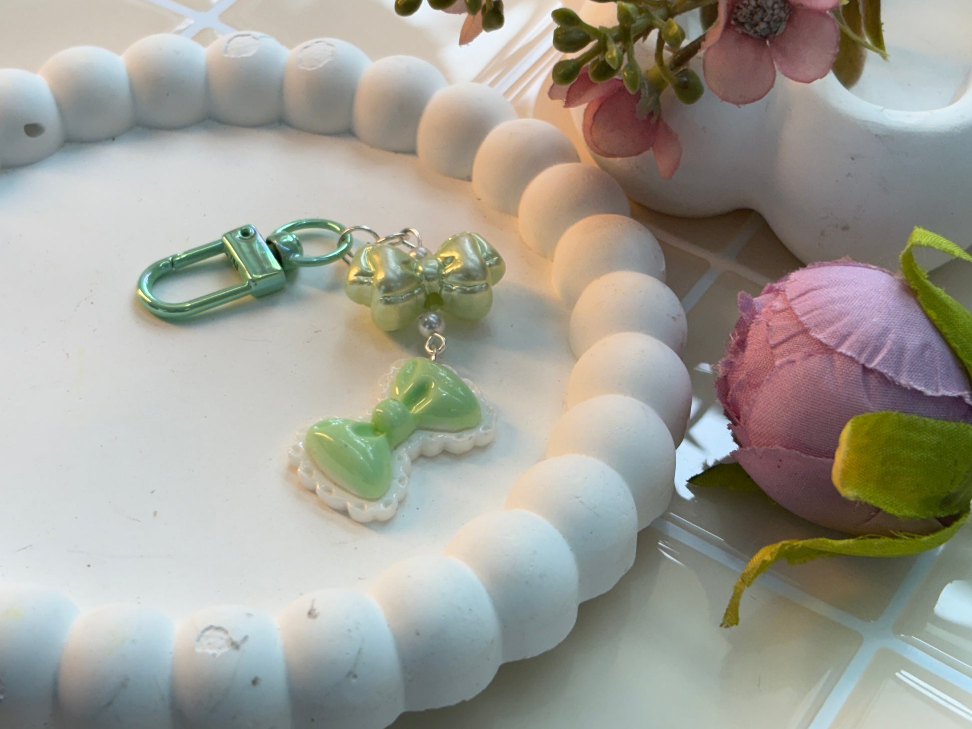 Mint Bow Charm | Pastel Green Keychain | Handmade Kawaii Bag or Phone Accessory