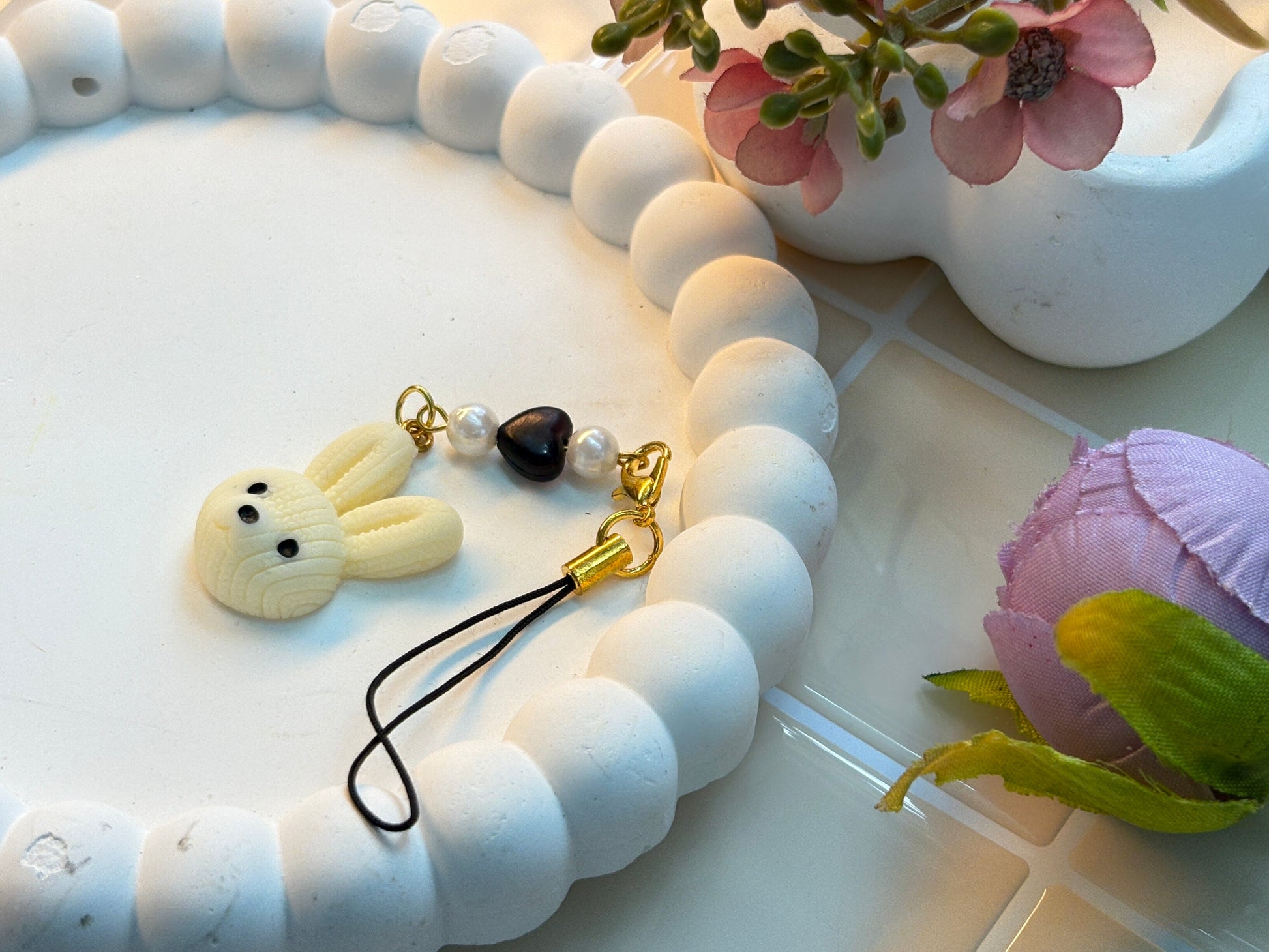 Vanilla Bunny Resin Phone Charm | Cute Handmade Keychain | Cream Kawaii Animal Accessory