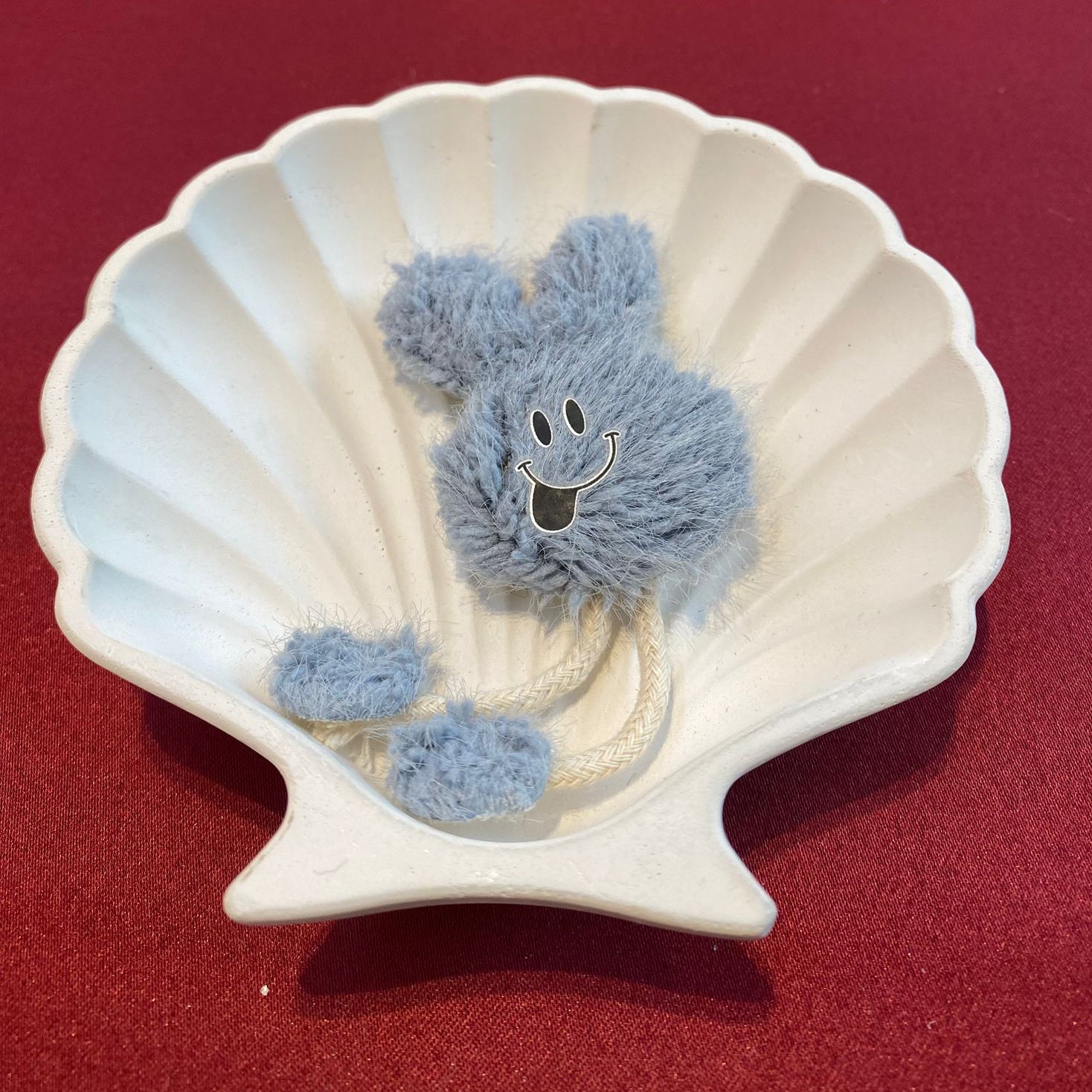 Fuzzy Blue Bunny Face | Plush Smiley Rabbit | Soft Chenille Appliqué | Whimsical DIY Supply | Cute Phone Charm Add-On