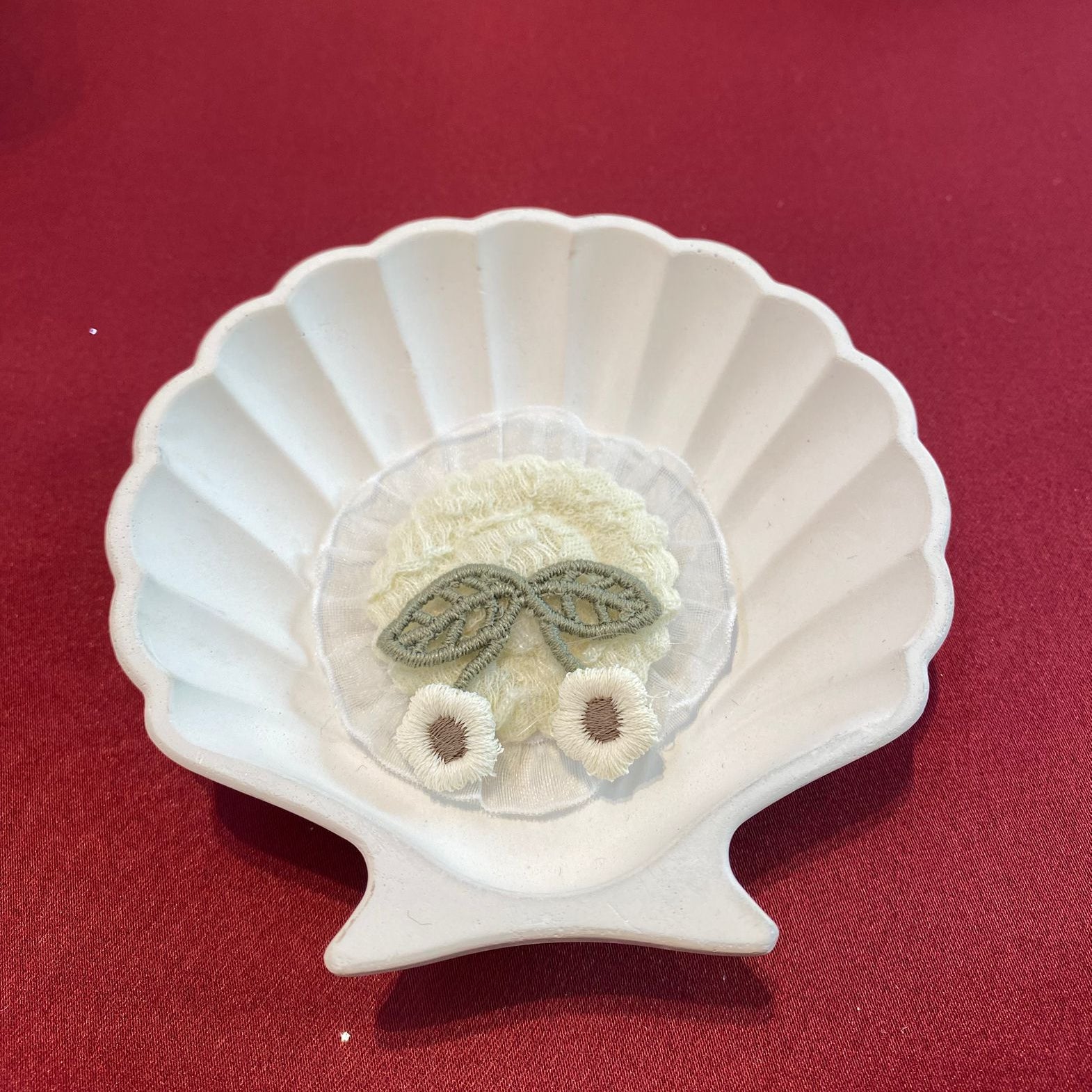 Fluffy Cherry Patch| Embroidered White Cherries with Green Leaf on Cream Lace | Sweet & Delicate Patch| Non-Ironable | Glue/Sew On