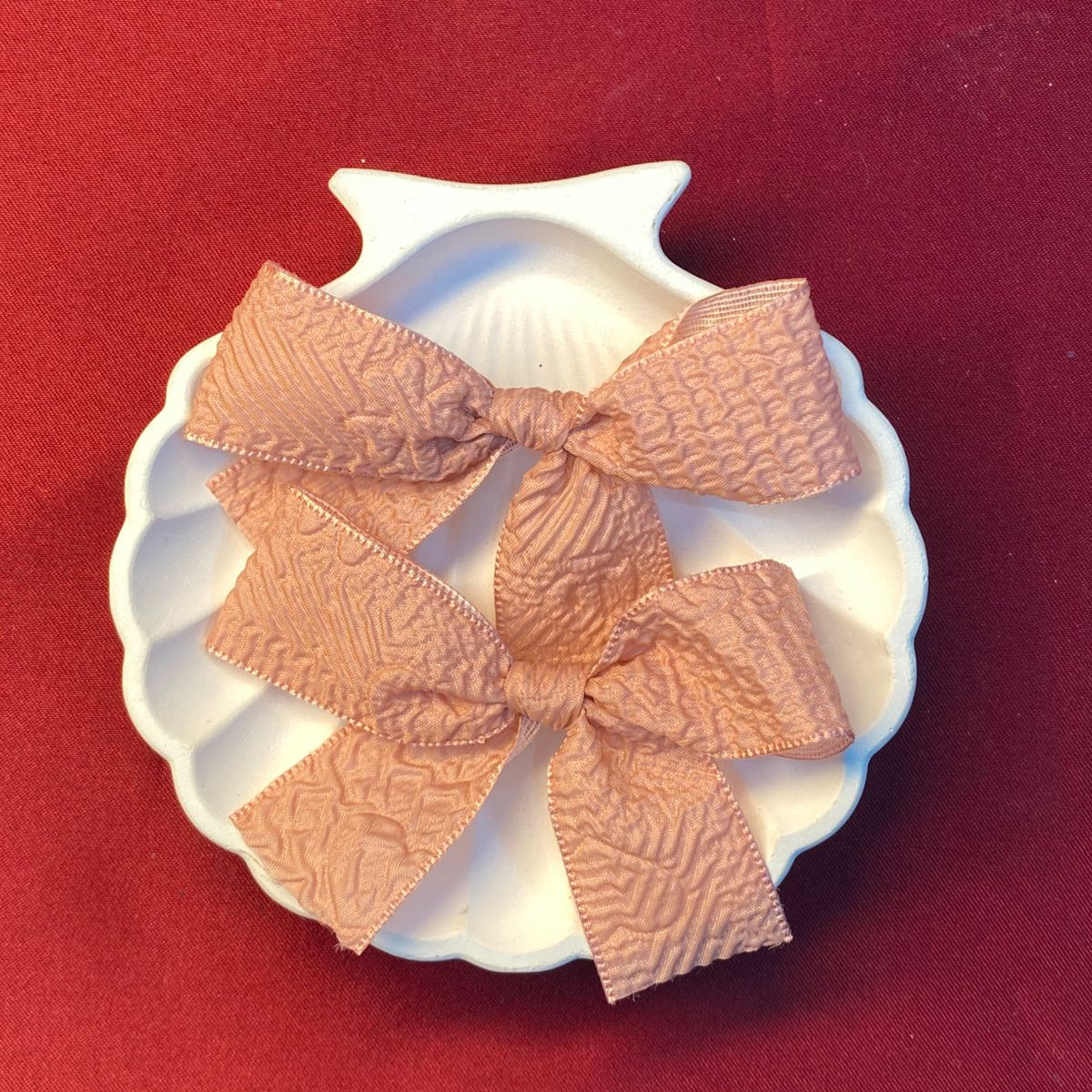 Dusty Rose Textured Bows | Jacquard Ribbon Pair | Romantic Softcore Vibes | Elegant & Feminine