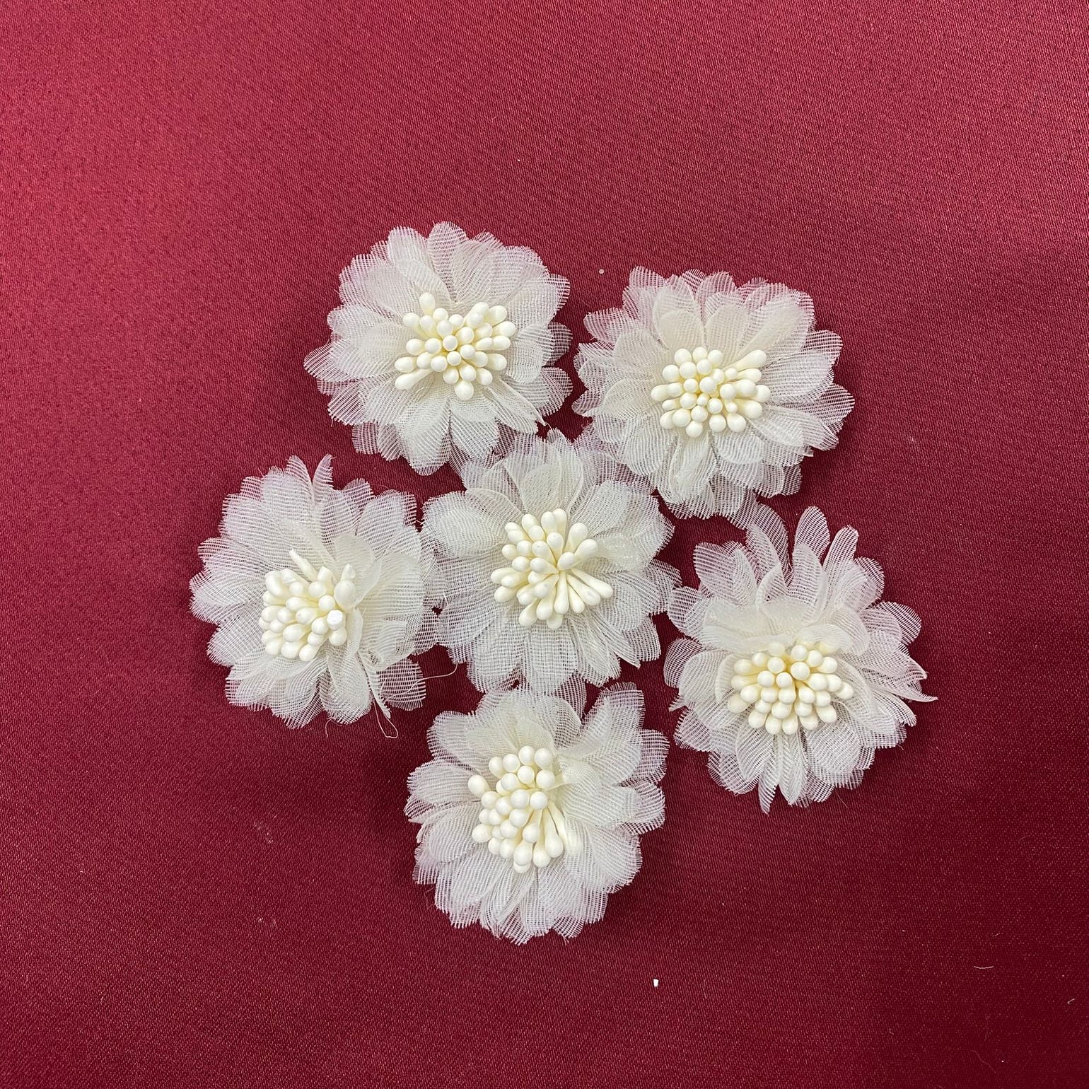 Ivory Mesh Flowers with Beaded Centers | Ethereal Tulle Flowers | Dimensional Fabric Blooms | Vintage Garden Style Craft Decor