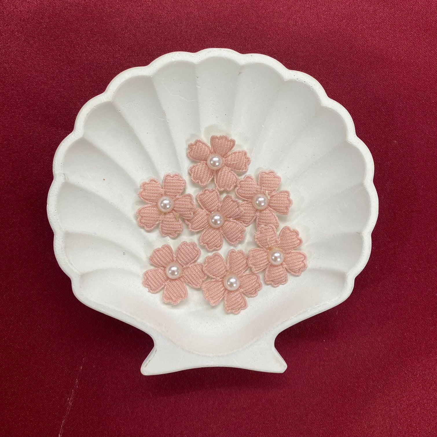 Dusty Rose Pink Embroidered Florals | Pearl Center Flowers | Shabby Chic Scrapbook Embellishments | Cottagecore Craft Accents