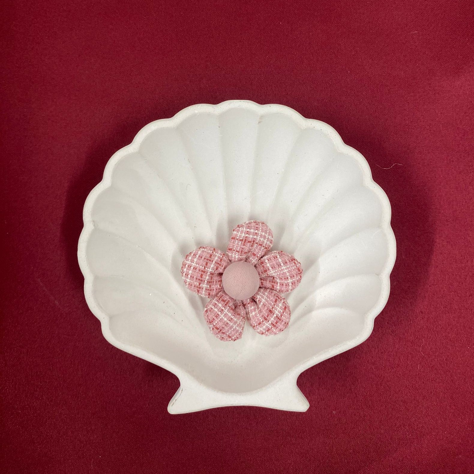 Pink Tweed Puff Flower | Cozycore Fabric Hair Clip | Soft Girl Aesthetic | Vintage Vibes | Cottage Chic