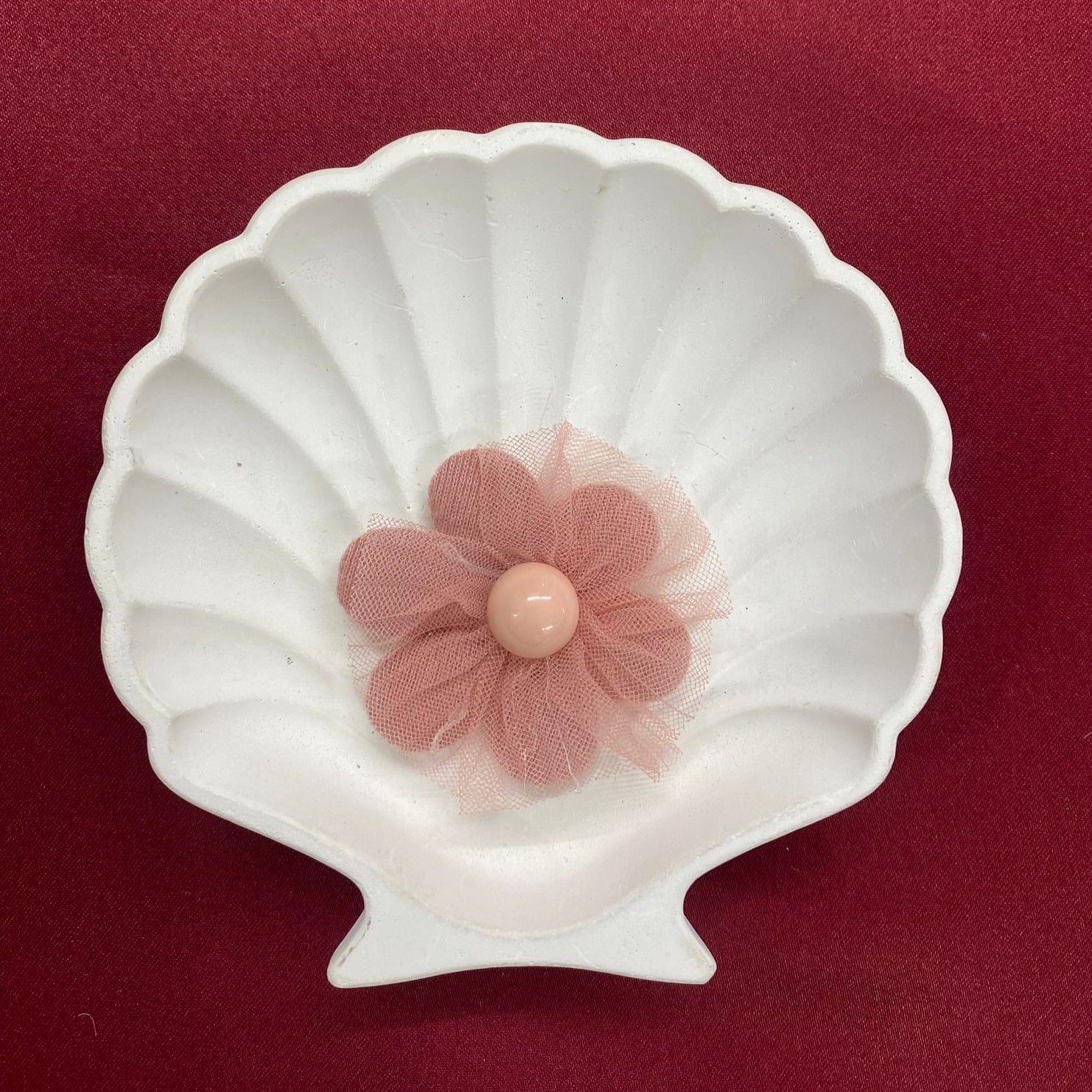 Rose Blush Tulle Flower | Soft Pink | Large Button Center | Vintage Pastel Aesthetic | Fairycore Fashion