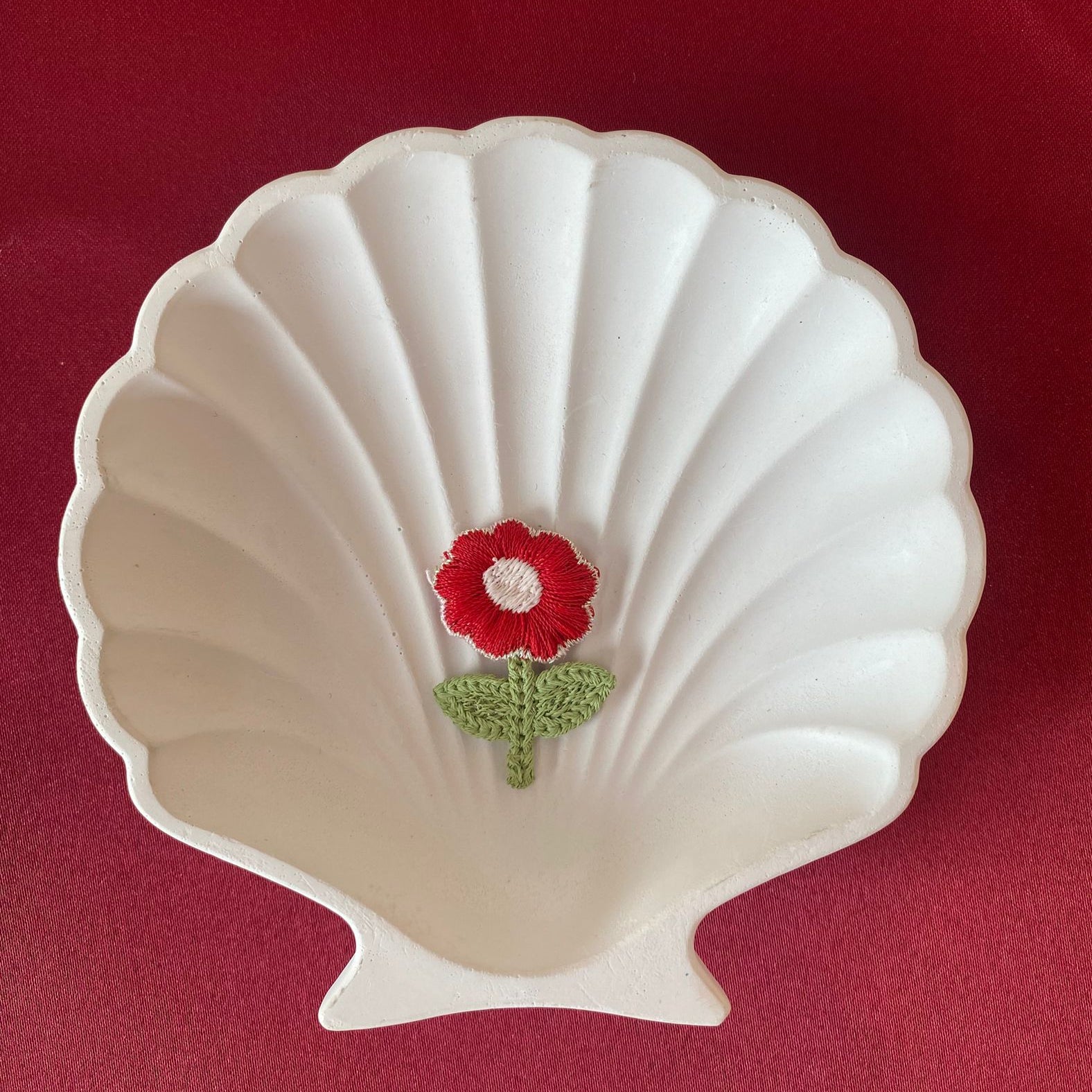 Red Flower with Leafy Stem Patch Bold Floral Embroidered Patch | Red Daisy With Leaves | Cottagecore Embellishment | Vibrant & Handmade| Non-Ironable | Glue/Sew On