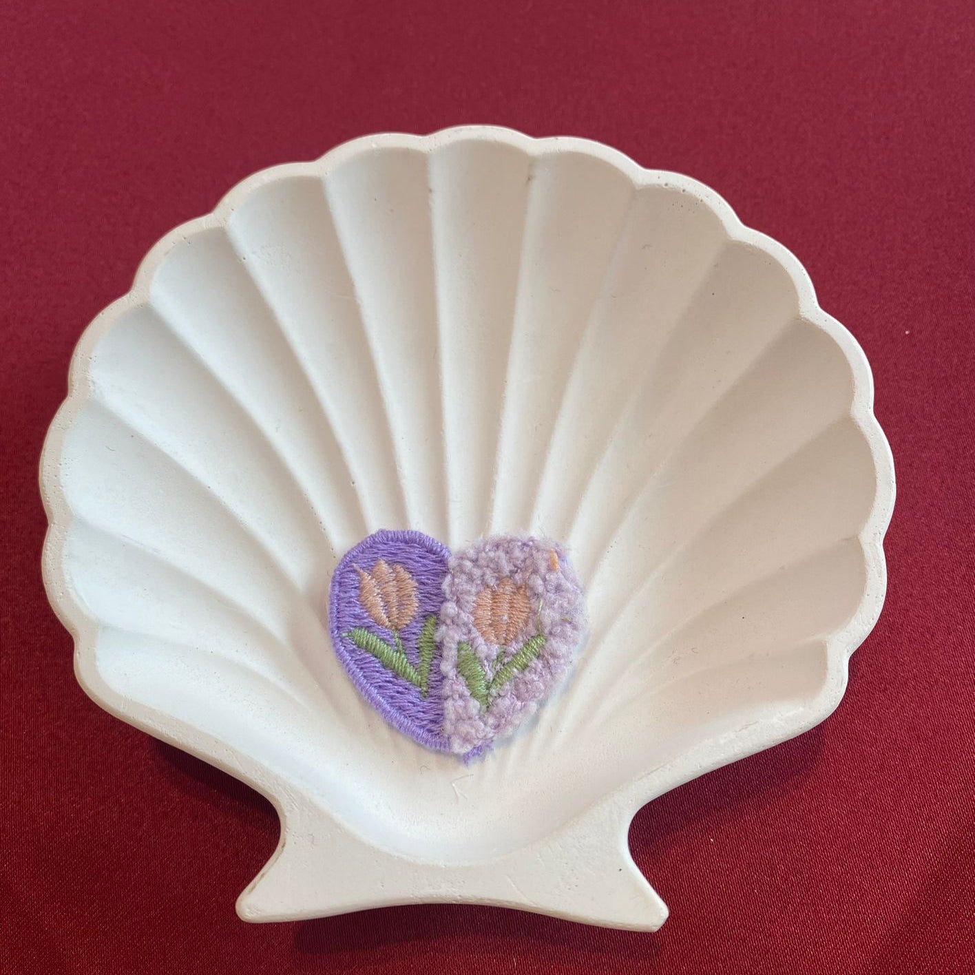 Purple Heart Tulip Patch | Embroidered Floral Duo | Pastel Heart-Shaped Motif | Sweet Gardencore Design| Non-Ironable | Glue/Sew On