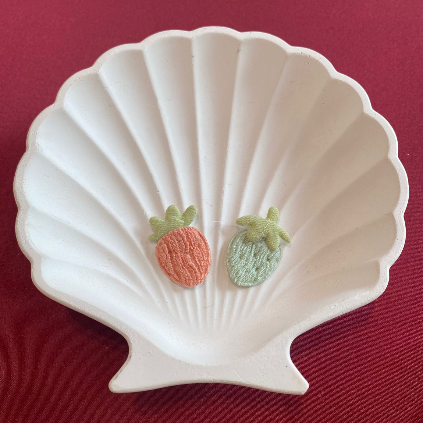 Pastel Strawberry Pair | Embroidered in Peach & Mint | Soft Color Tones | Gentle Cottagecore Vibe | Fabric Strawberry Duo| Non-Ironable | Glue/Sew On