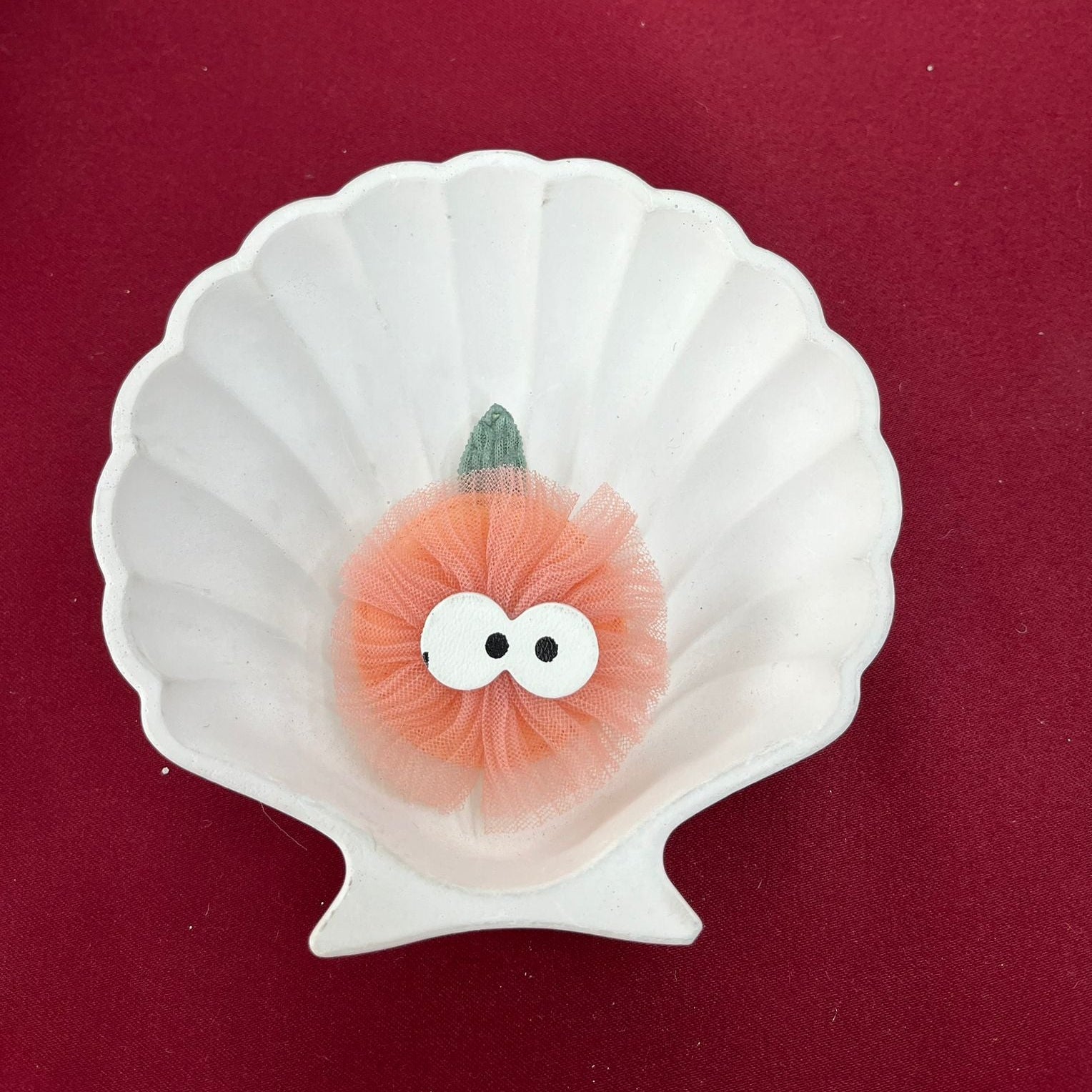 Tulle Pumpkin Patch Embellishment | Handmade Autumn Craft Decoration | Soft Mesh Pumpkin Appliqué with Googly Eyes | Fall DIY Sewing & Scrapbooking Accent