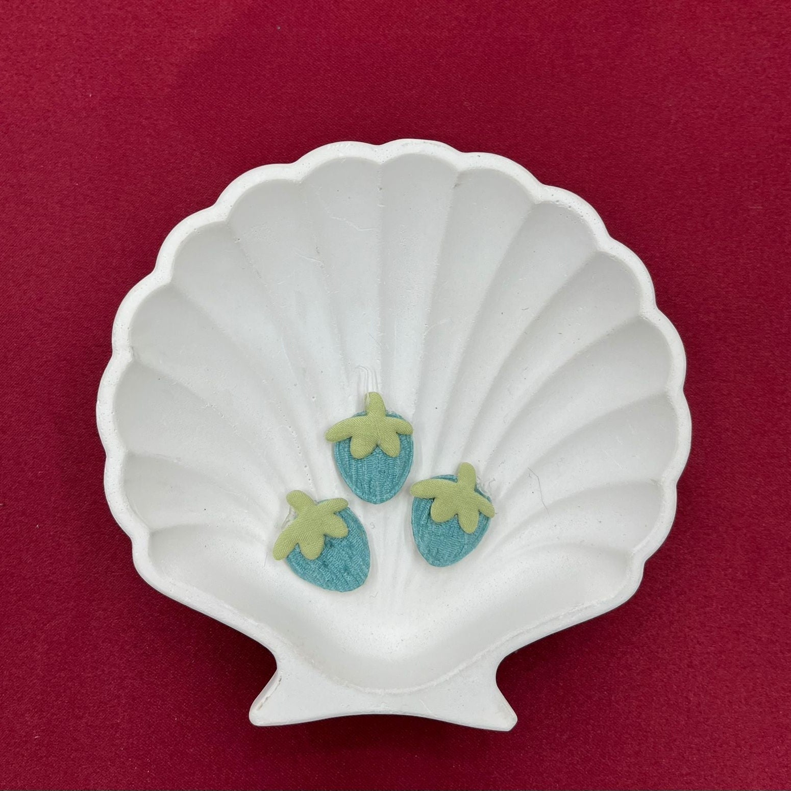 Blue Strawberry Fabric Appliqués (Set of 3) | Fruit-Themed Craft Embellishments | Handmade Berry Accents for DIY Projects | Soft Textile Patches for Decoration| Non-Ironable | Glue/Sew On