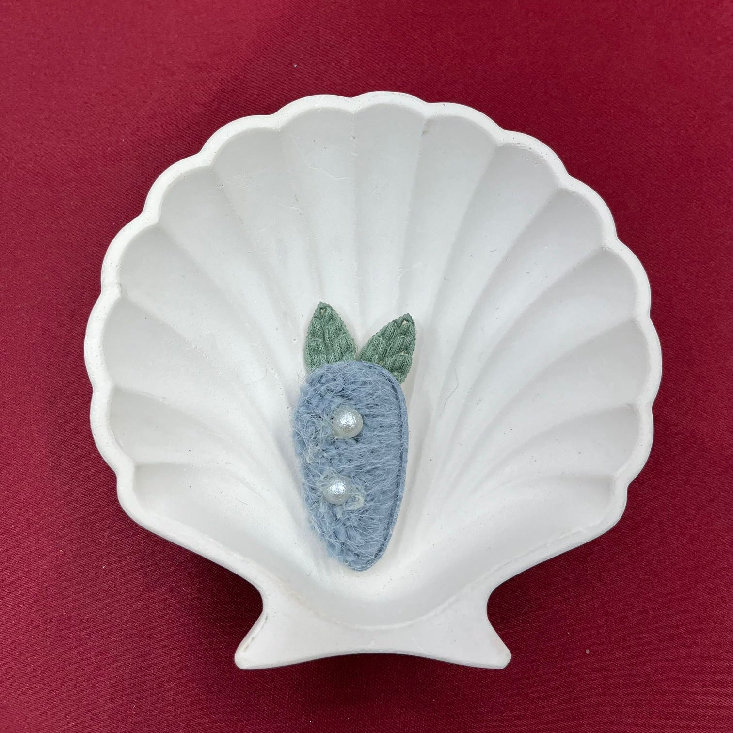 Blue Fuzzy Strawberry with Pearls | Whimsical Embroidered Berry Accent | Handmade Plush Fruit Embellishment for Crafts & Decor| Non-Ironable | Glue/Sew On