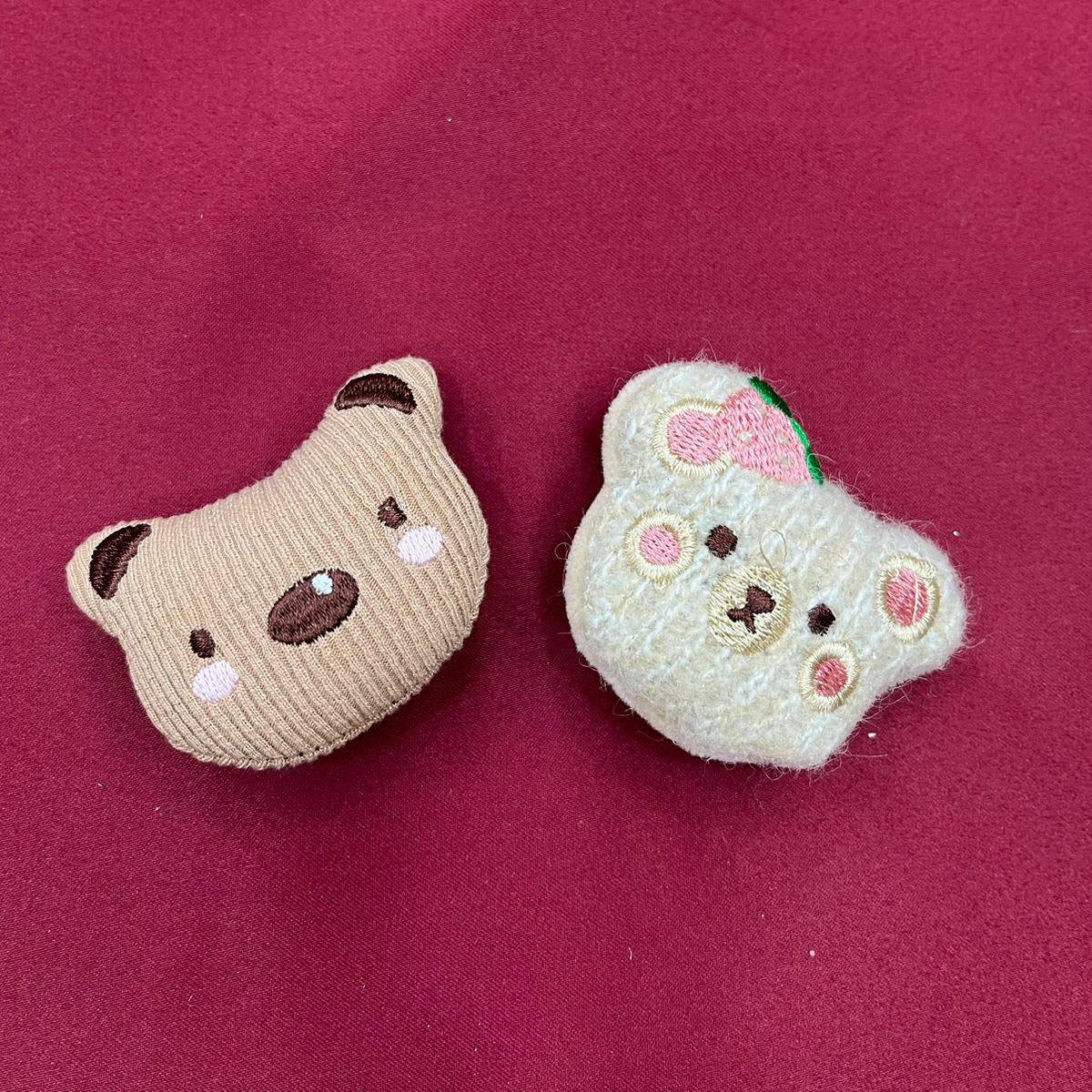 Bear Face Plush Accents | Set of Two Cute Animal Embellishments | Soft Textured Craft Decorations for DIY Projects| Non-Ironable | Glue/Sew On