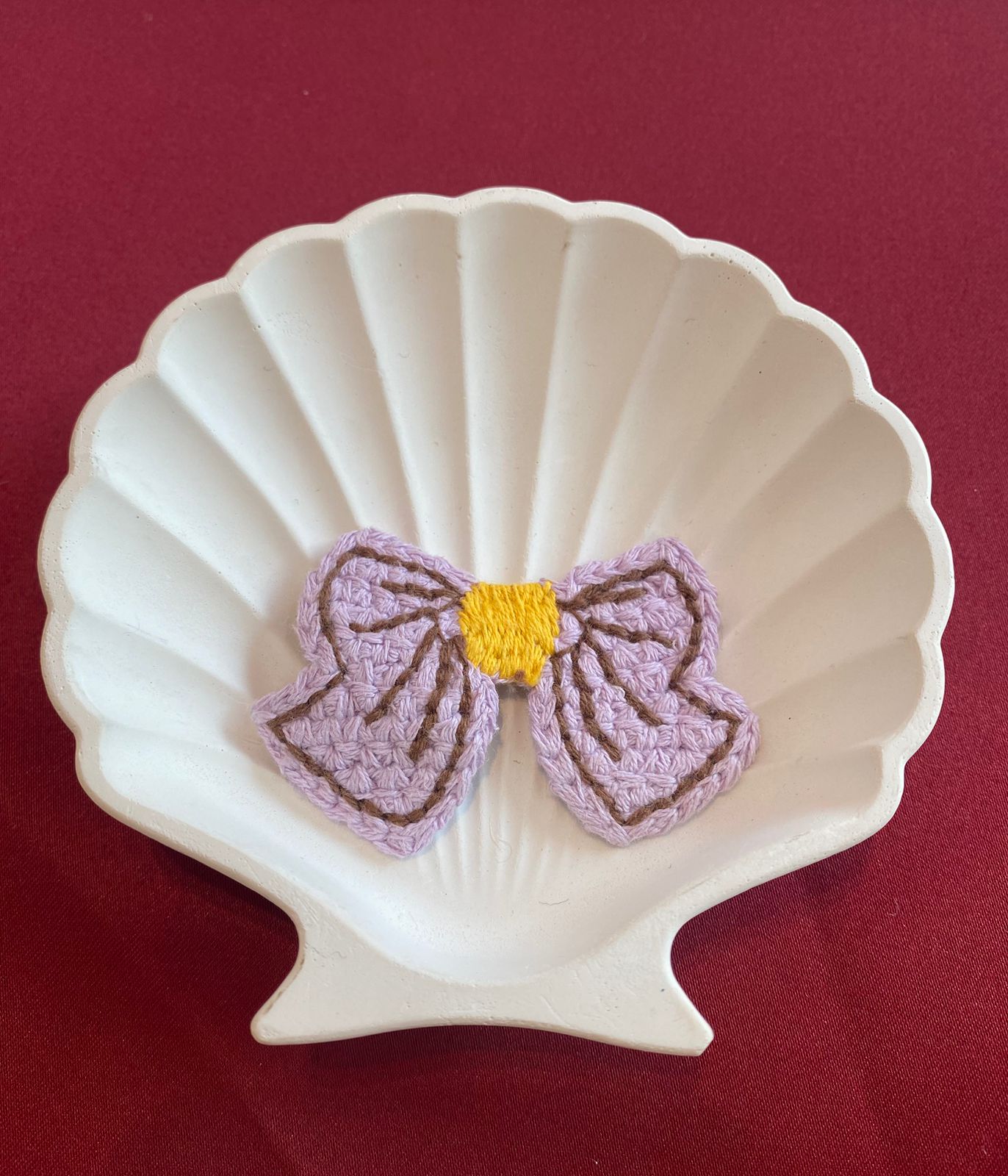 I'm just a girl patch | pink bow| yellow and pink| cute and aesthetic | details | bow | criss-cross deign | crocheted | Non-Ironable | Glue/Sew On