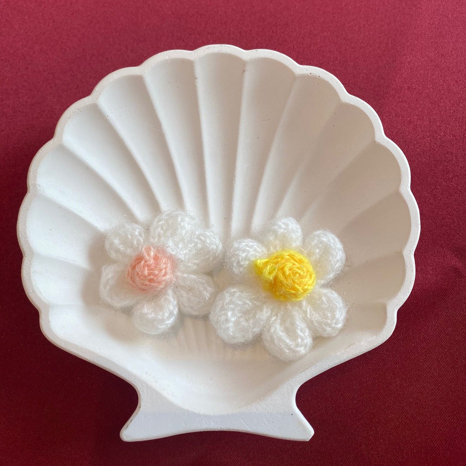 white flower patches | white | pink and yellow| crocheted flower | cute and aesthetic | patches