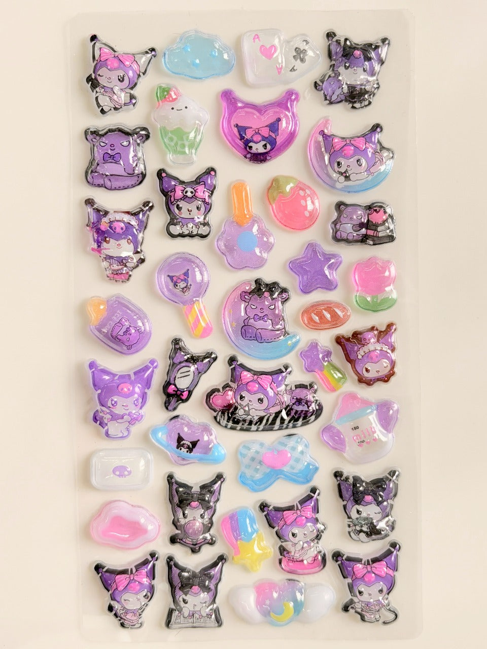 Kuromi Puffy Sticker Sheet | Mischief & Kawaii Aesthetic with Bows, Moons, Stars & Candy | Journals, Scrapbooks & Collectibles