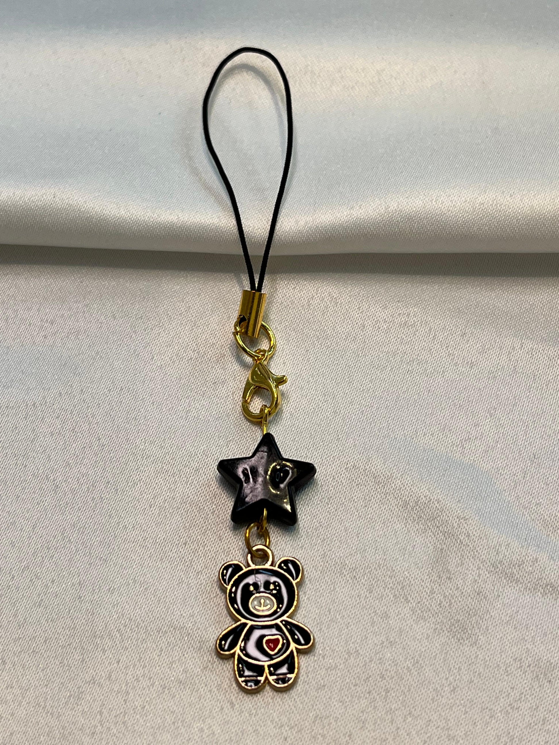 Starry Snuggle |Black Teddy Bear & Star Pendant | Cute Aesthetic |Charm for Phones|Black star|teddy bear