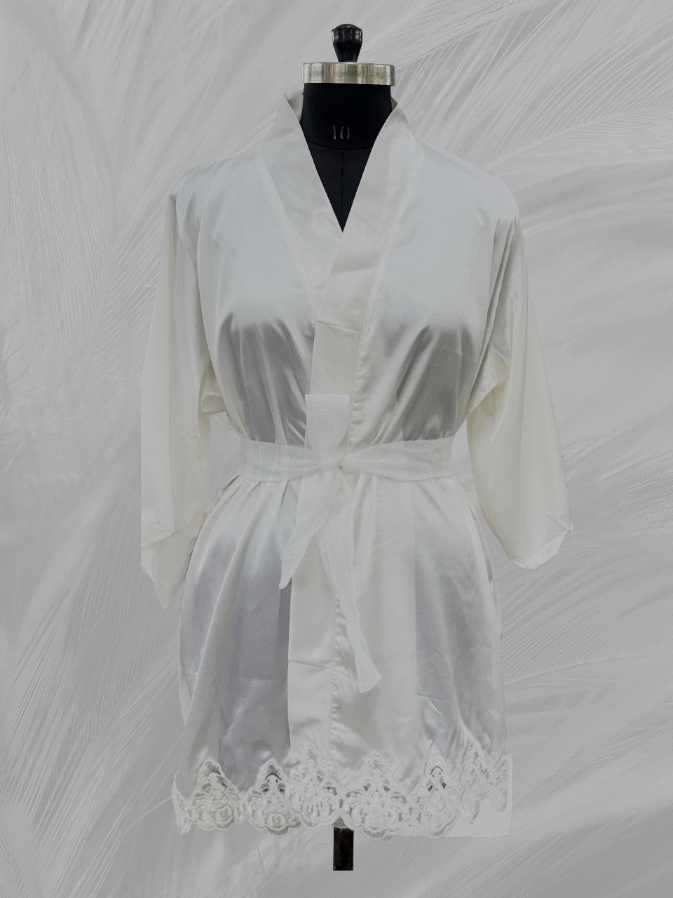 Bride Satin Robe with Lace Detailing | Elegant Short Satin Bridal Robe with Intricate Lace Finish | Wedding Morning & Photoshoot Outfit