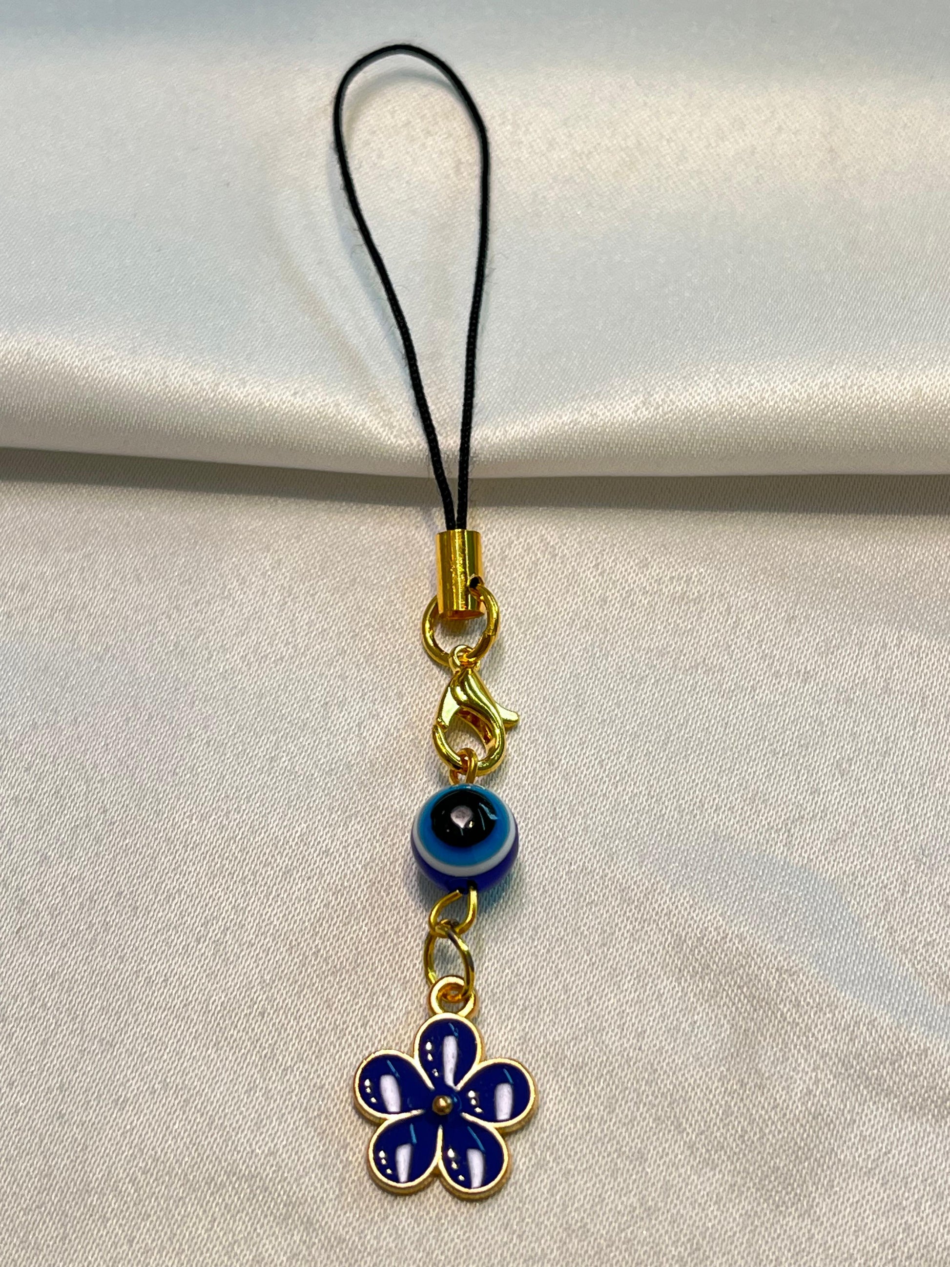 Blue Bloom Evil Eye |Phone Charm | Cute Flower & Evil Eye Mobile Strap|Blue|evil eye | Simple Aesthetic Keychain Accessory for Girls | Protective Gift Idea