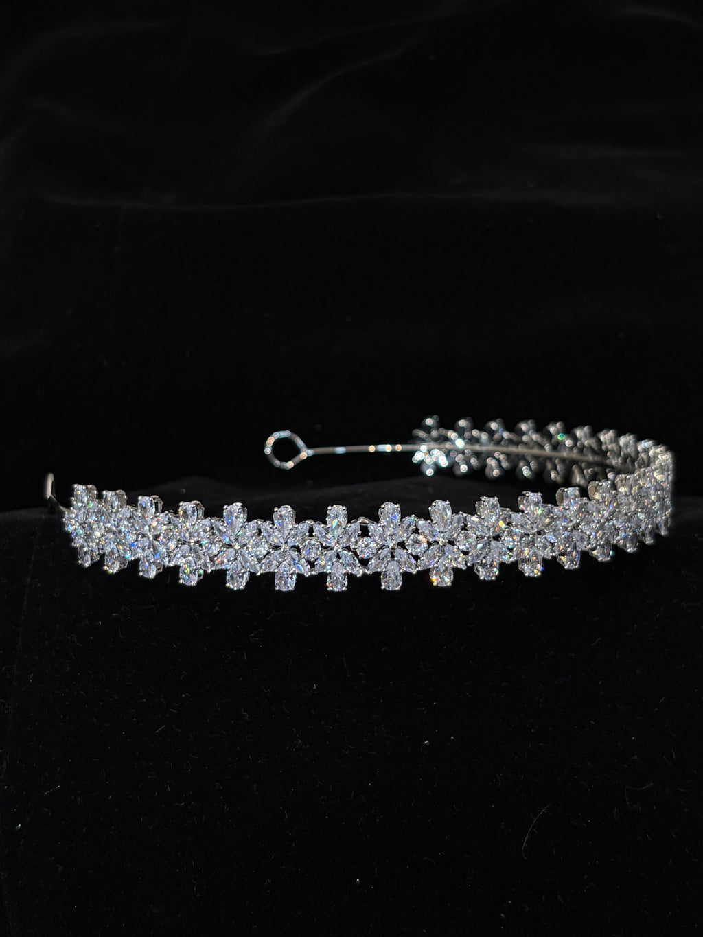 Floral Cluster Crystal Bridal Headband | Elegant Rhinestone Wedding Tiara | Silver Crown Hair Accessory for Women | Sparkling Bridal Hairband | Lightweight Crystal Crown | Zircon-Embellished