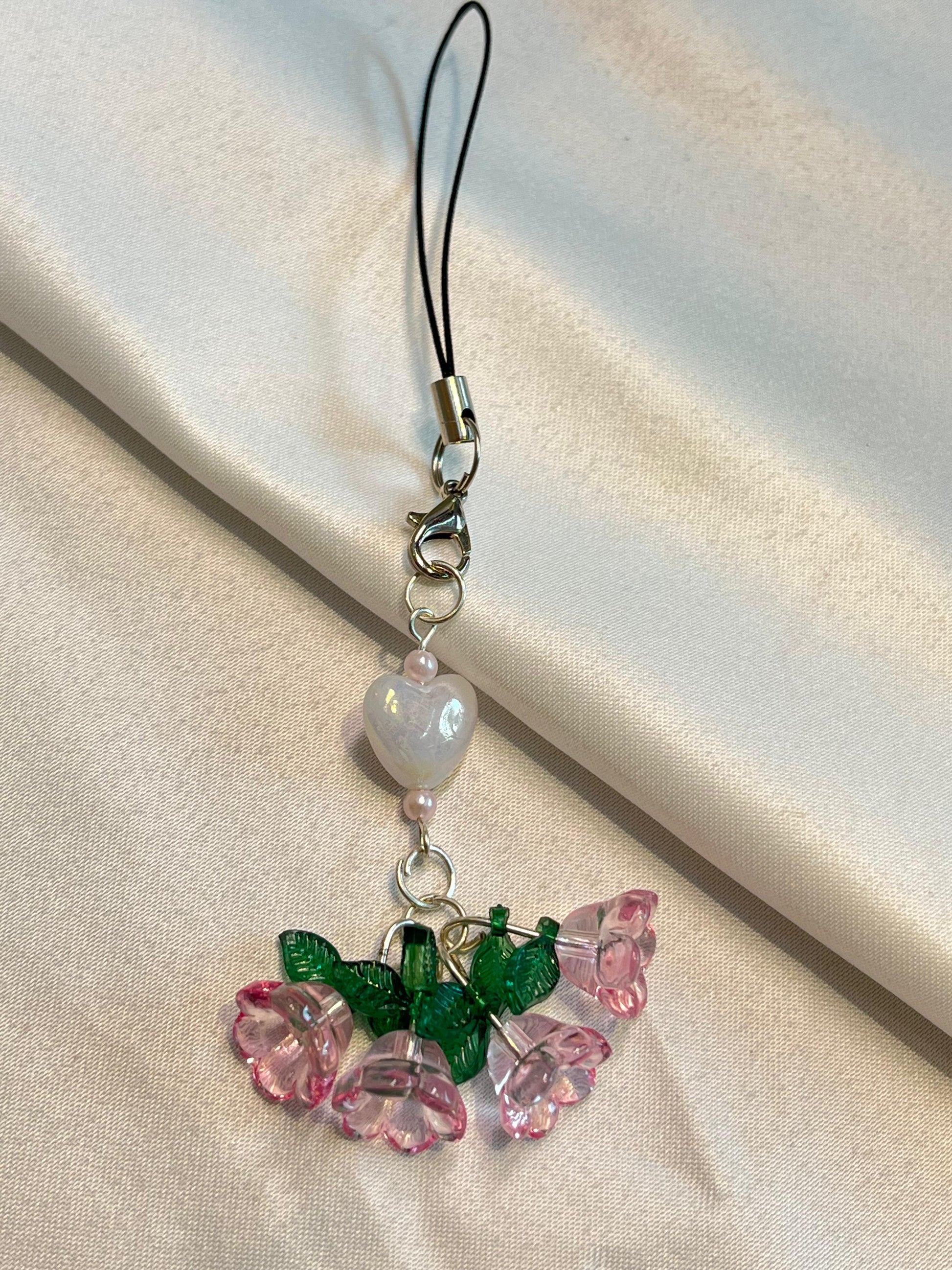 Cherry Blossom |Charm | Pink Floral and Heart Bead | Cute Spring-Inspired Accessory|Flower