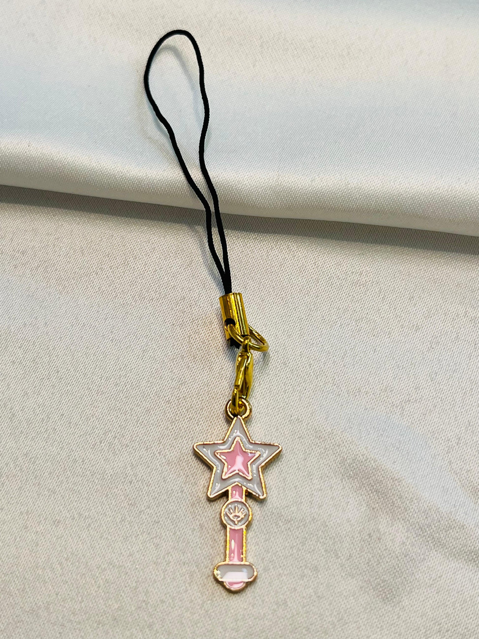 Fairy wand |Phone charm|Cute Pastel Star Keychain | Magical Girl Vibes|Pink and white|gold