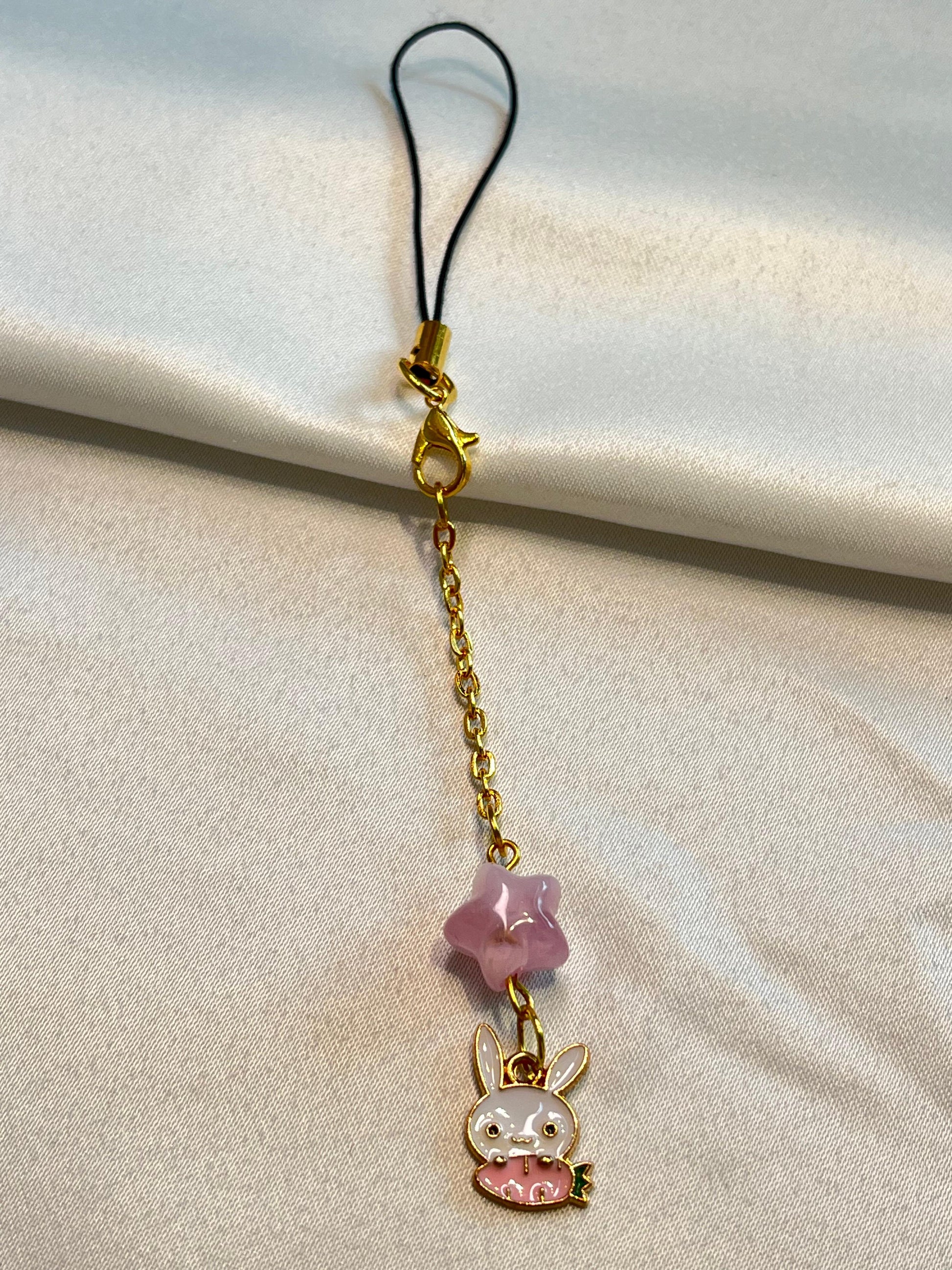 Moon Bunny Charm | Pink Star & Gold Chain  | Whimsical Accessory for Kawaii & Pastel Aesthetic Lovers| Pink |Bunny |