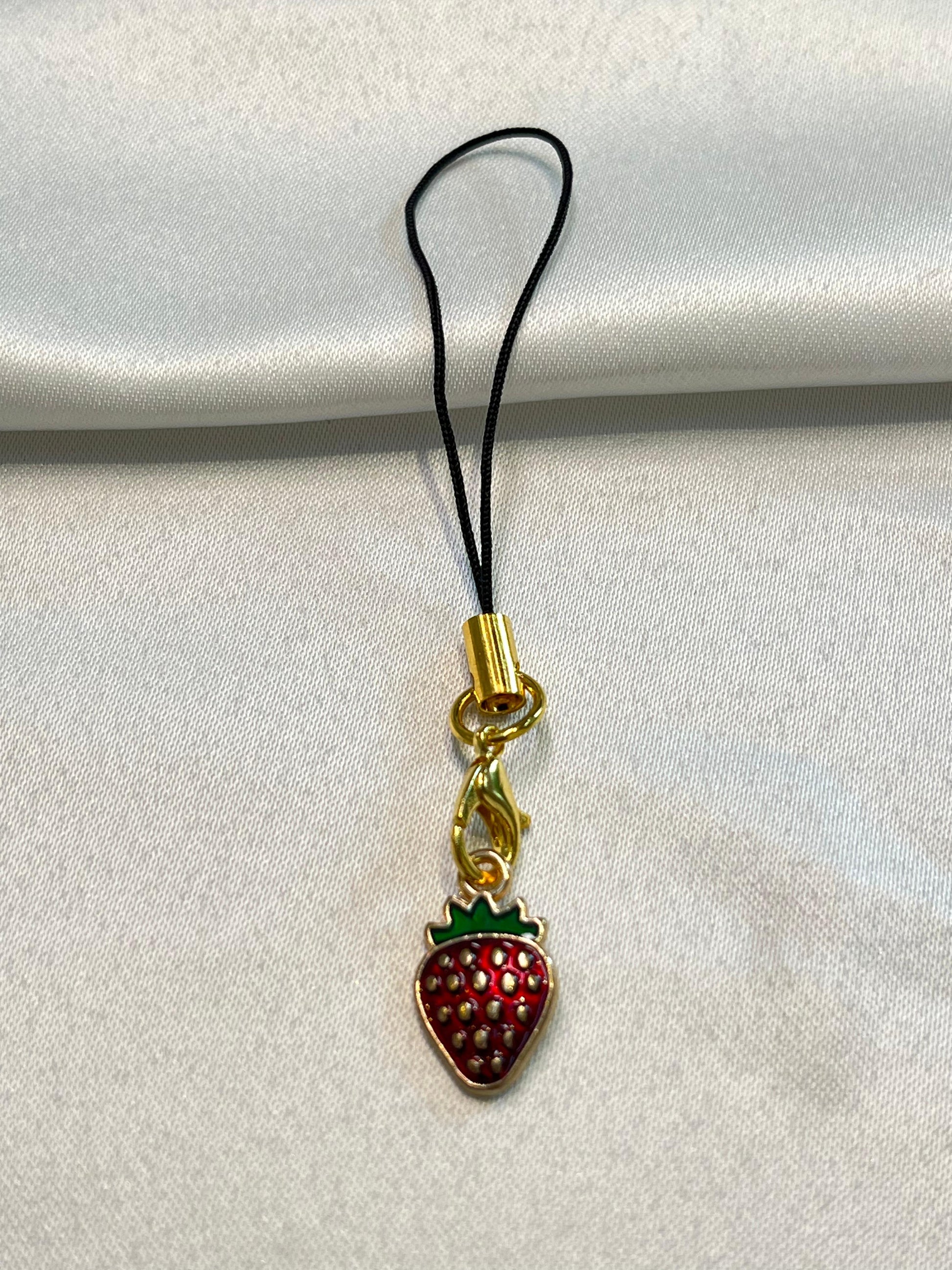 Strawberry Sweetheart Charm | Gold-Plated Red Berry  | Cute Fruit Accessory for Phones| Strawberry|Red - Gold