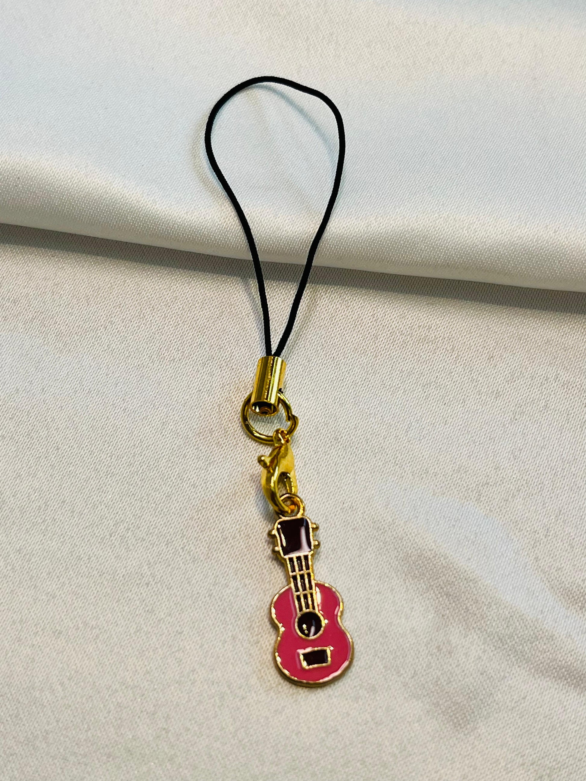 Strum Cutie| Phone Charm | Pink Guitar Mini Charm with Gold Detailing | Musical-Themed Accessory for Phones|Pink and black
