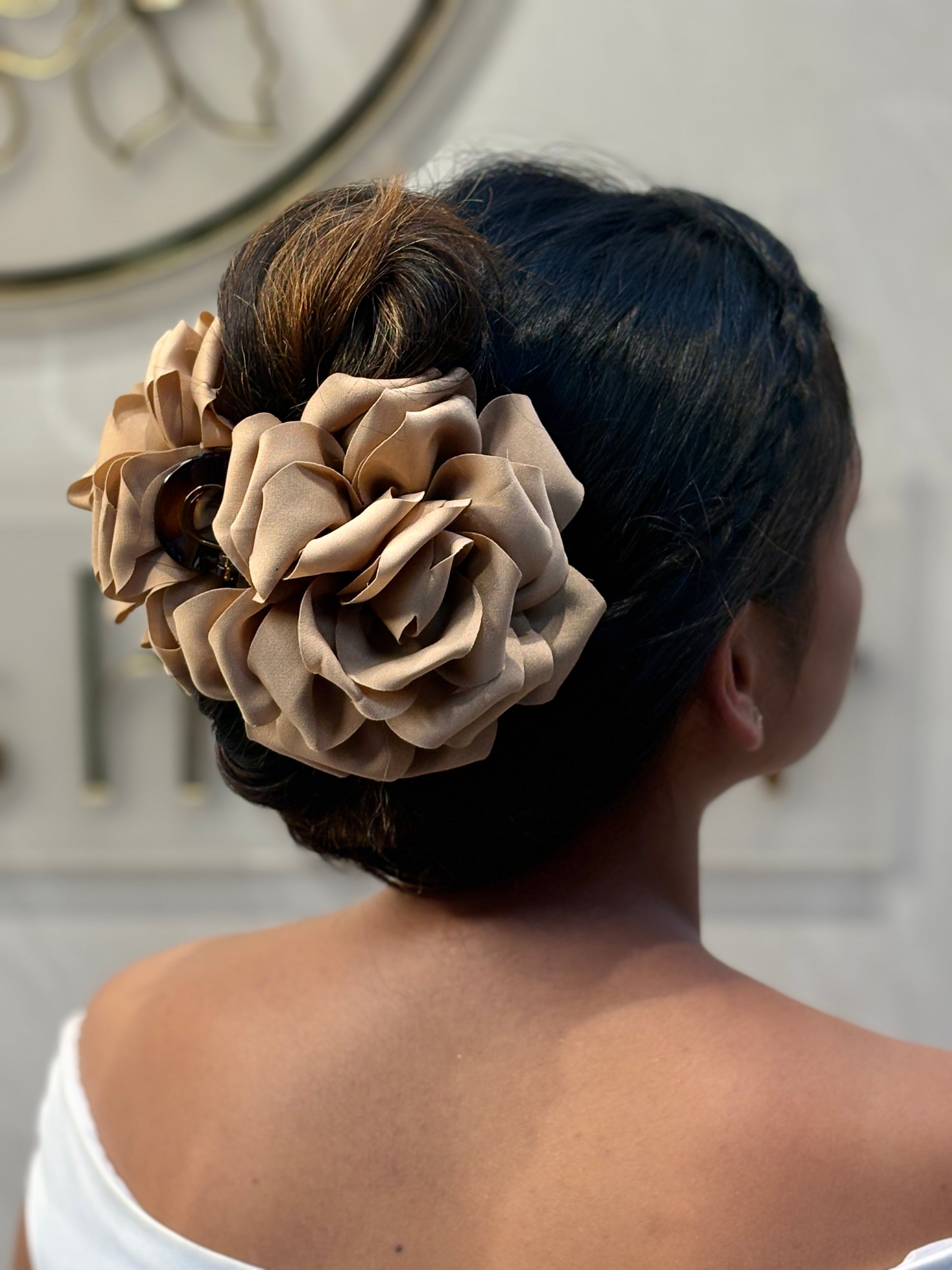 Large Flower Hair Claw Clip for Women | Statement Floral Hair Accessories for Buns and Updos | Available in Beige | Burgundy | Dusty Rose | Blush Pink
