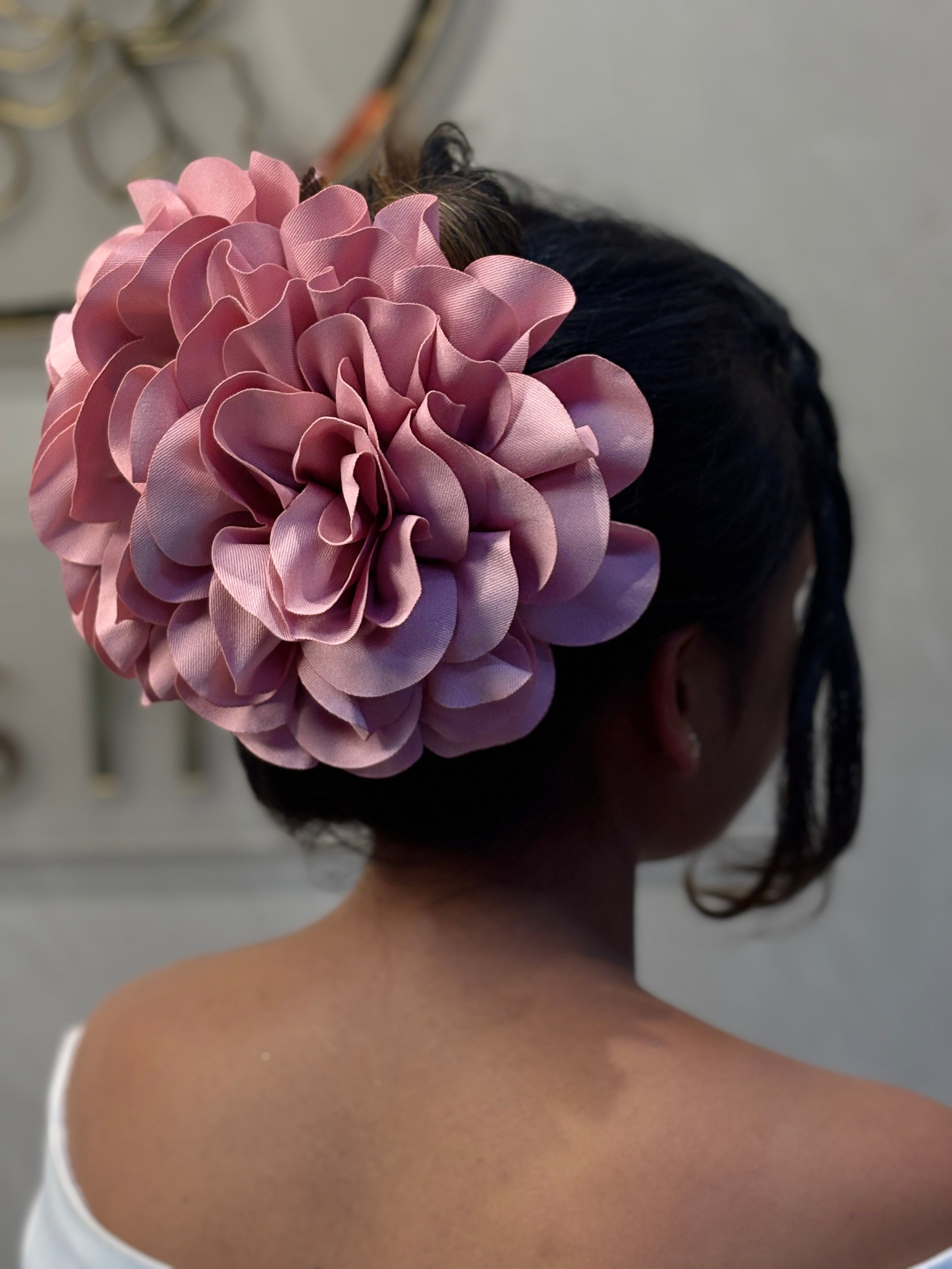 Oversized Fabric Flower Hair Clip for Women | Large Rose Hair Accessory for Bun, Flamenco, Dance, Bridal & Formal Hairstyles | Elegant Satin Flower Barrette in Dusty Pink & Deep Plum | Statement Hairpiece for Weddings & Events