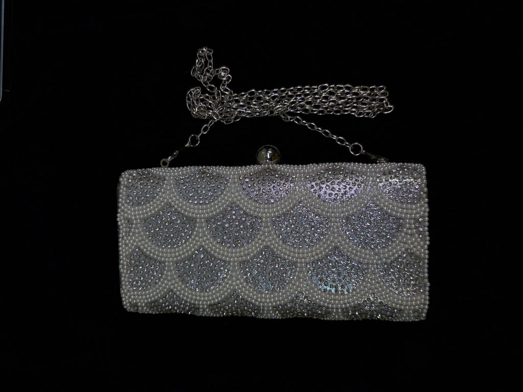 Elegant Beaded Pearl Clutch | Rhinestone Evening Bag | Detachable Chain Purse | Wedding & Party Accessory
